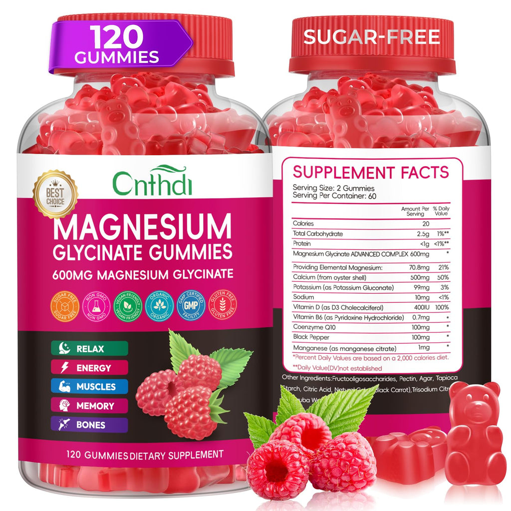 Magnesium Glycinate Gummies 600mg, High Absorption Magnesium Gummies, Black Currant Oil, Calcium, Vitamin B6, Sugar Free Chews for Adults & Kids Relaxation, Stress Relief, Night Rest - TrustMedUSA