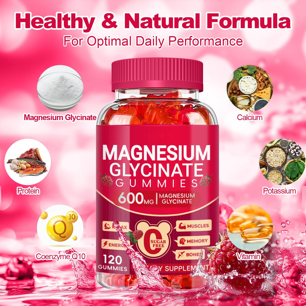 Magnesium Glycinate Gummies 600mg, Sugar Free Magnesium Gummies for Adults, Chewable Potassium Supplements for Body Support - TrustMedUSA