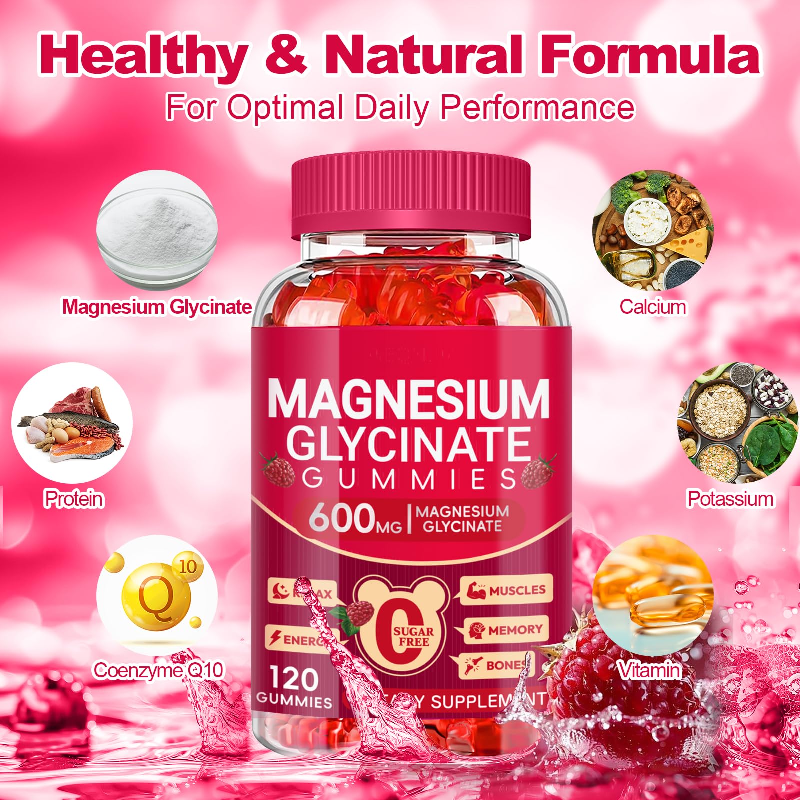 Magnesium Glycinate Gummies 600mg, Sugar Free Magnesium Gummies for Adults, Chewable Potassium Supplements for Body Support - TrustMedUSA