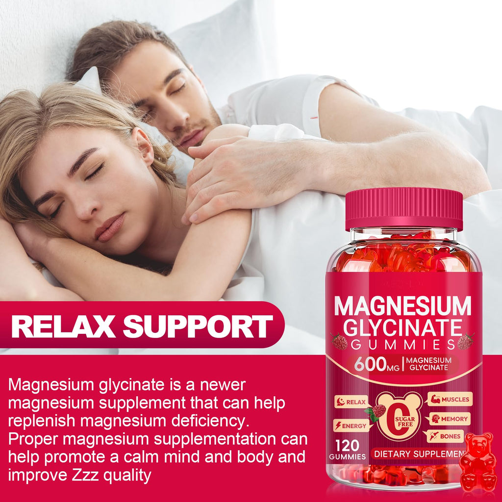 Magnesium Glycinate Gummies 600mg, Sugar Free Magnesium Gummies for Adults, Chewable Potassium Supplements for Body Support - TrustMedUSA