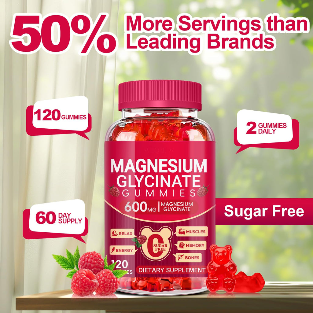 Magnesium Glycinate Gummies 600mg, Sugar Free Magnesium Gummies for Adults, Chewable Potassium Supplements for Body Support - TrustMedUSA