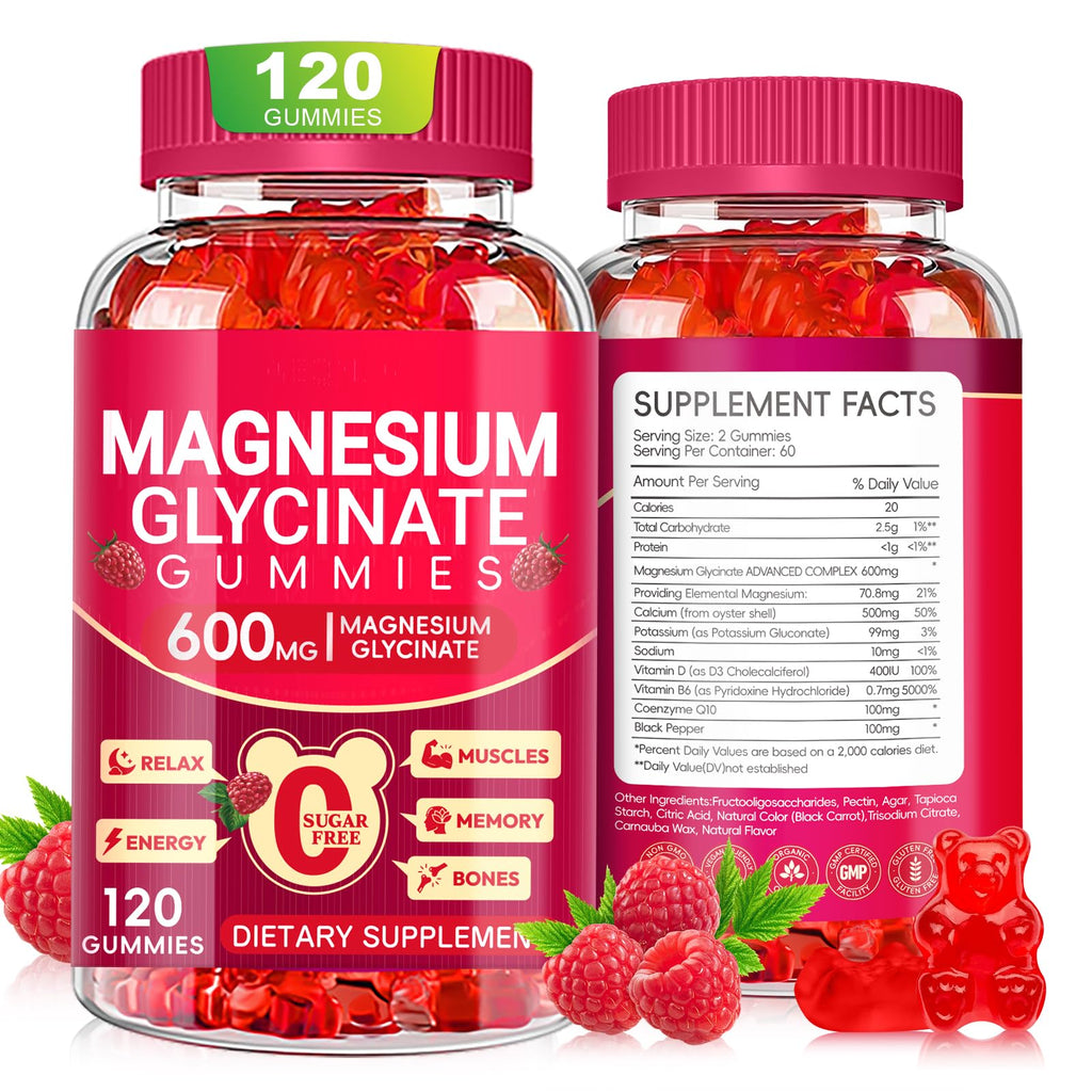 Magnesium Glycinate Gummies 600mg, Sugar Free Magnesium Gummies for Adults, Chewable Potassium Supplements for Body Support - TrustMedUSA