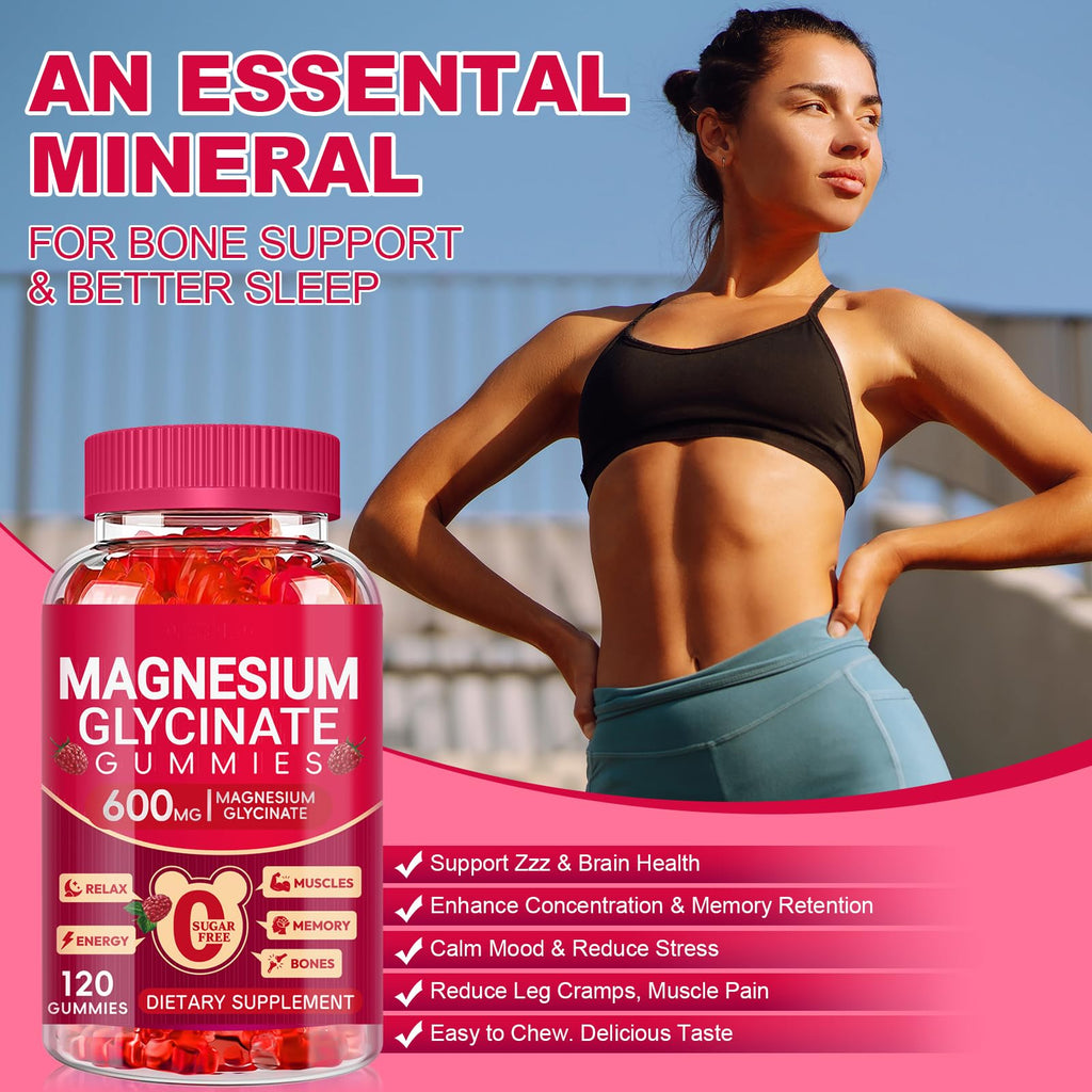 Magnesium Glycinate Gummies 600mg, Sugar Free Magnesium Gummies for Adults, Chewable Potassium Supplements for Body Support - TrustMedUSA
