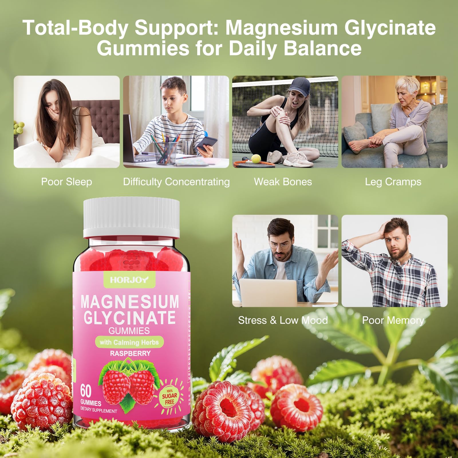 Magnesium Glycinate Gummies 600mg, Sugar Free Magnesium Gummies for Adults with Ashwagandha, Lemon Balm & GABA for Sleep - TrustMedUSA