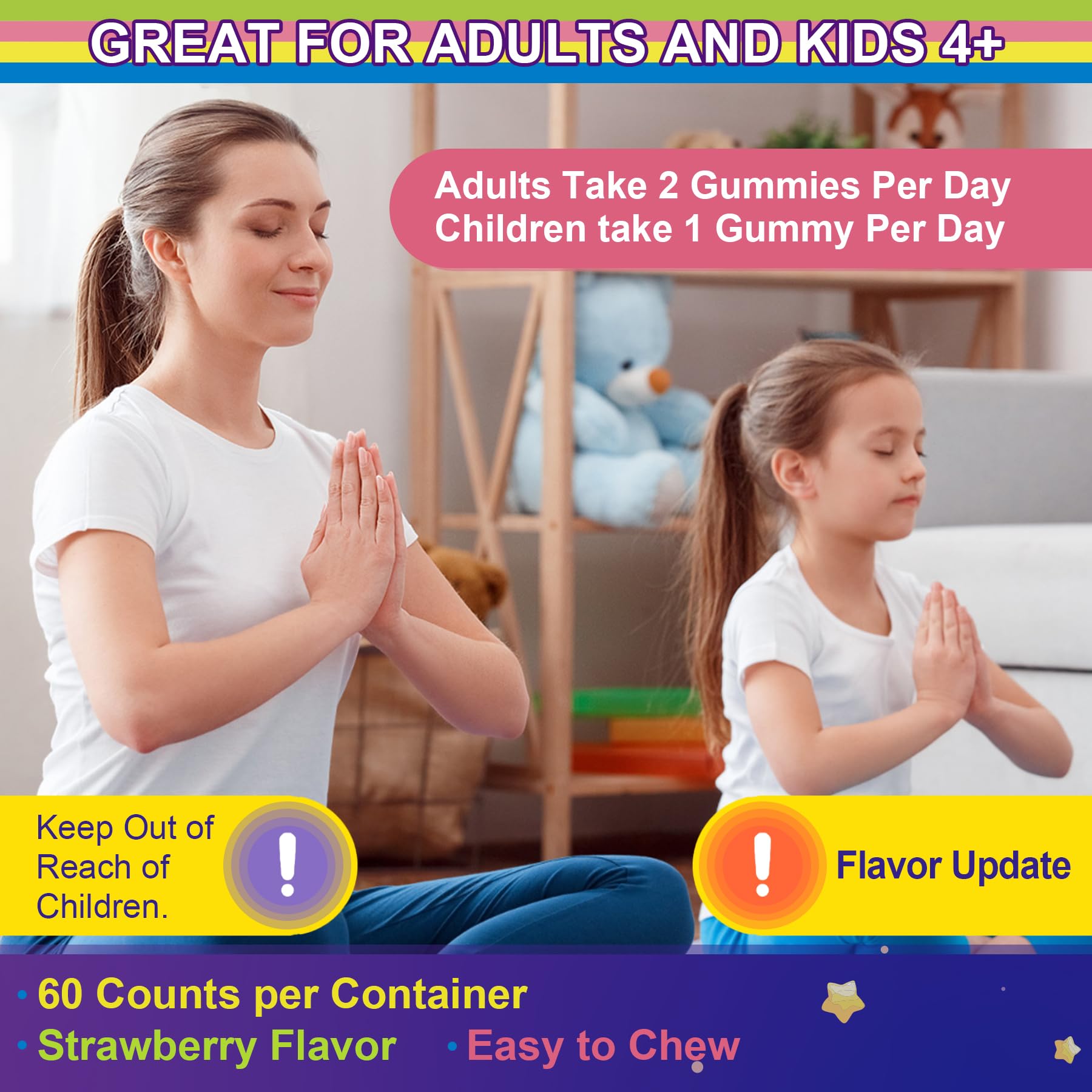 Magnesium Glycinate Gummies for Adults & Kids 4+, Sugar Free Magnesium Bisglycinate Supplement 400/200mg with B6D3, 5HTP, L-Theanine for Sleep & Relaxation - TrustMedUSA