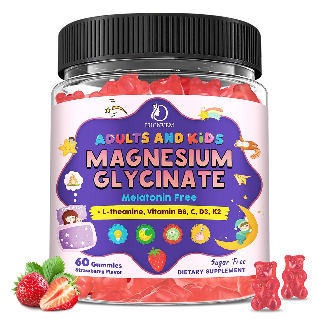 Magnesium Glycinate Gummies for Kids 4+ & Adults- Magnesium Glycinate 150/300 mg for Natural Sleep, Relaxation & Calm Support, Melatonin Free, Sugar Free Strawberry Flavor, 60 Ct - TrustMedUSA