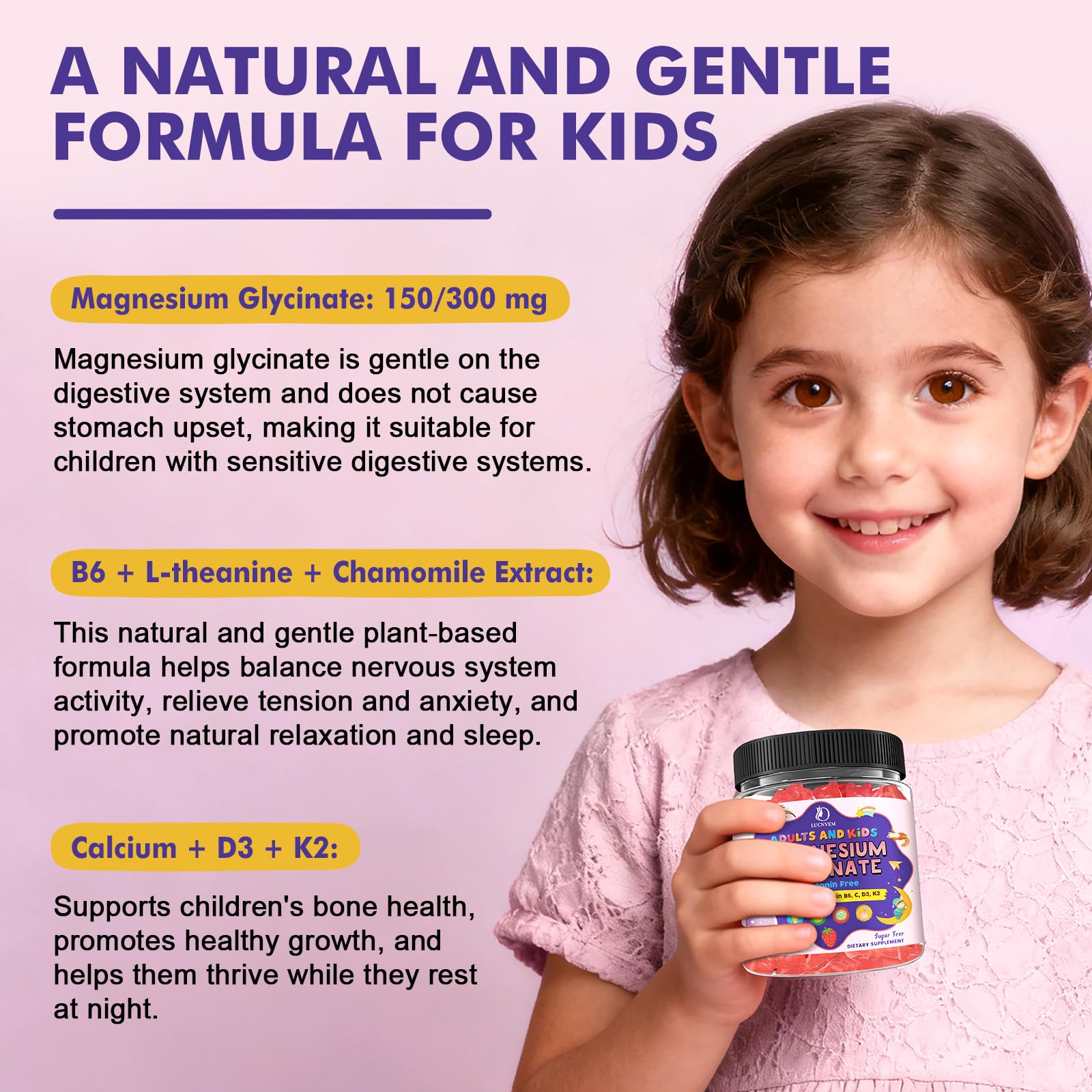 Magnesium Glycinate Gummies for Kids 4+ & Adults- Magnesium Glycinate 150/300 mg for Natural Sleep, Relaxation & Calm Support, Melatonin Free, Sugar Free Strawberry Flavor, 60 Ct - TrustMedUSA