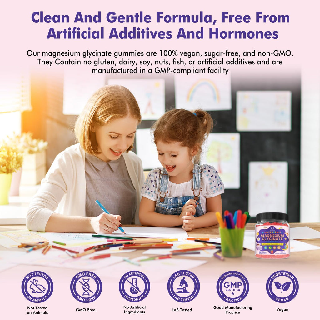 Magnesium Glycinate Gummies for Kids 4+ & Adults- Magnesium Glycinate 150/300 mg for Natural Sleep, Relaxation & Calm Support, Melatonin Free, Sugar Free Strawberry Flavor, 60 Ct - TrustMedUSA