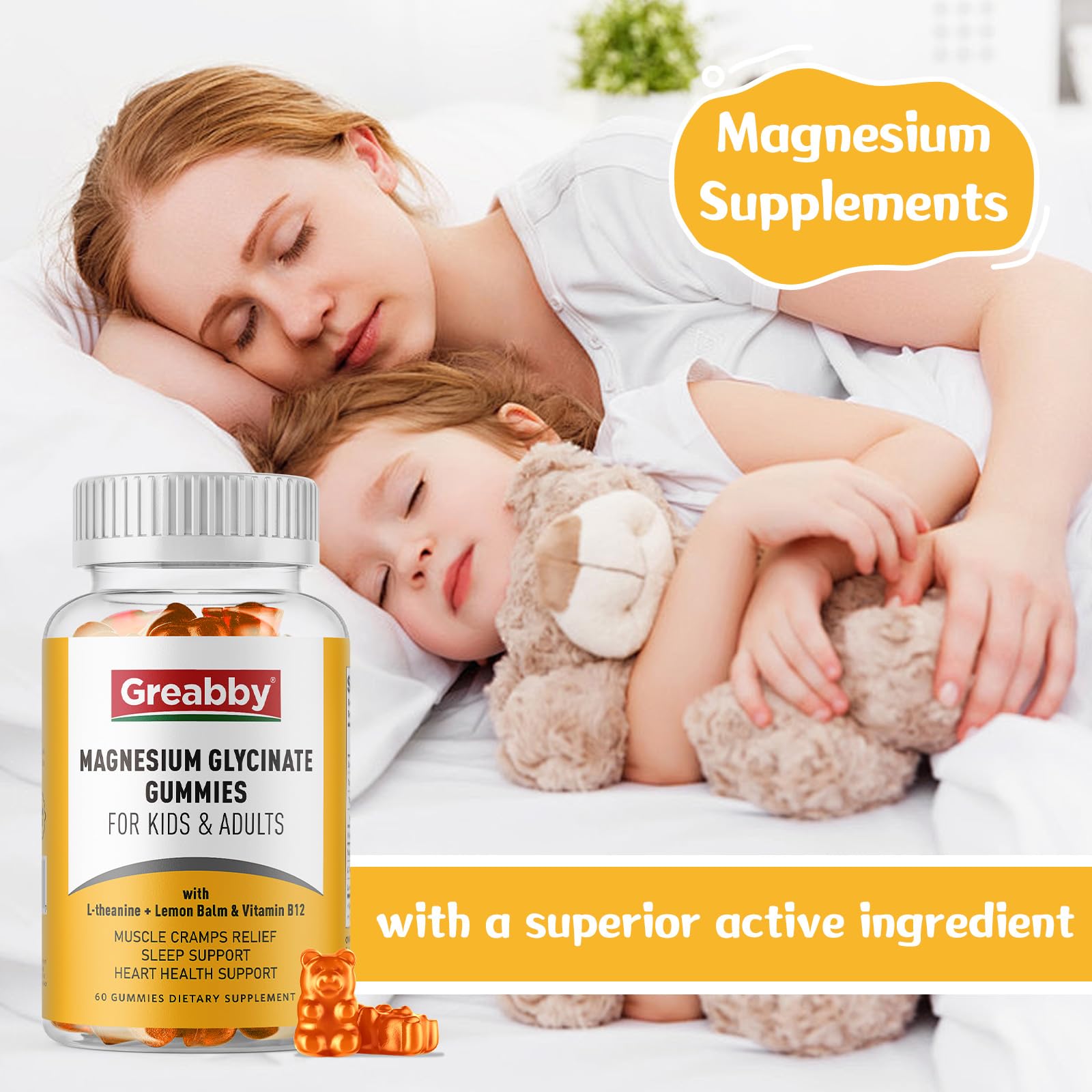 Magnesium Glycinate Gummies for Kids & Adults - Magnesium Glycinate 300mg Chewable Supplement - Promotes Sleep, Muscle, Relaxation (60Count) - TrustMedUSA