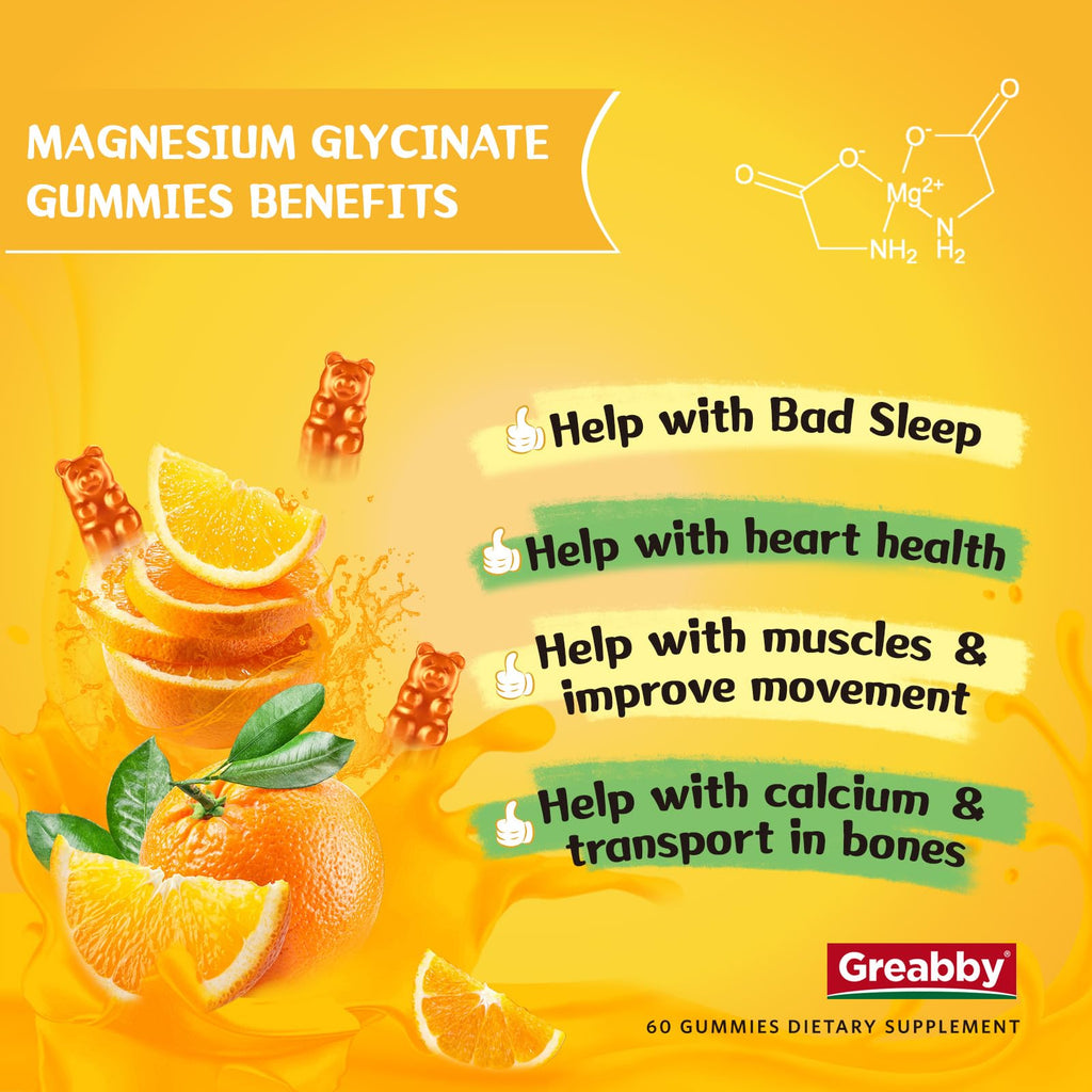 Magnesium Glycinate Gummies for Kids & Adults - Magnesium Glycinate 300mg Chewable Supplement - Promotes Sleep, Muscle, Relaxation (60Count) - TrustMedUSA