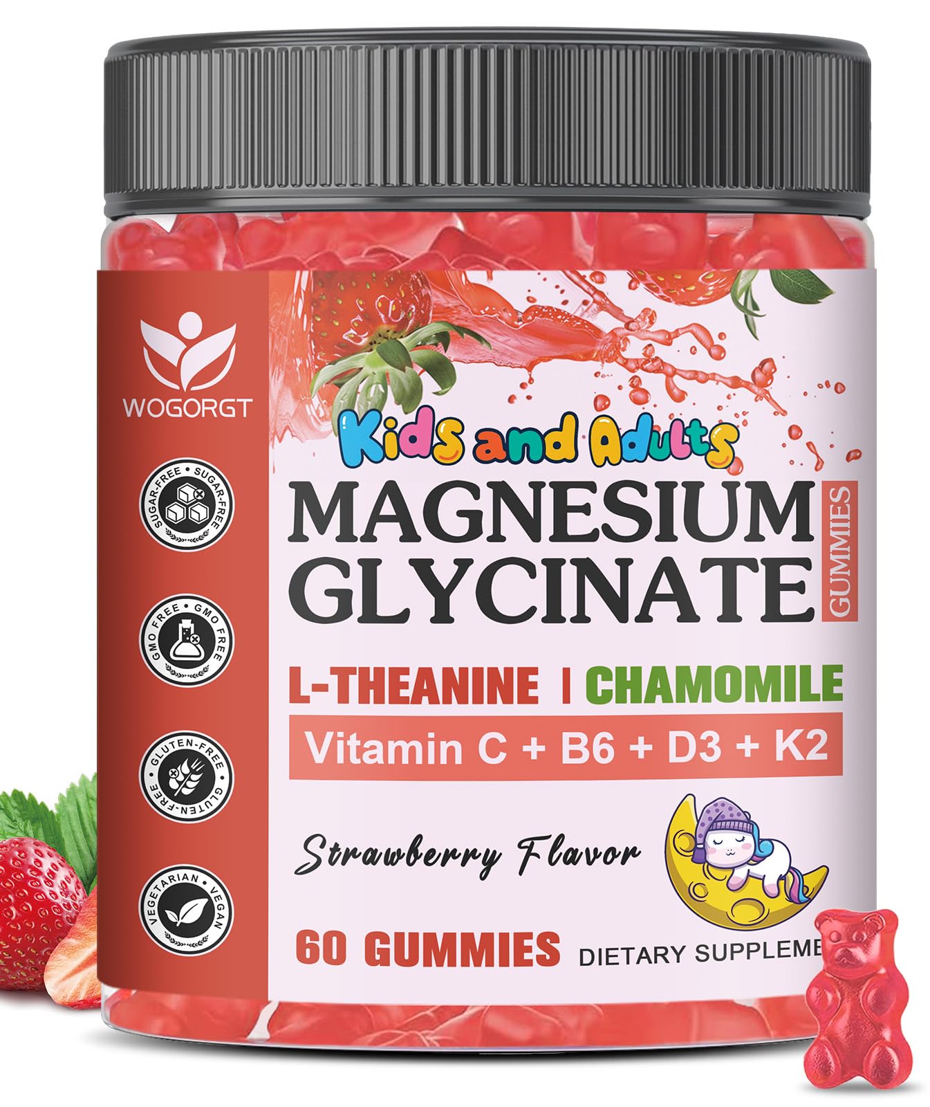 Magnesium Glycinate Gummies for Kids & Adults - Relaxation & Cognition Support - 400/200mg Magnesium Supplement with L-Theanine, Chamomile, B6, D3 & K2 - TrustMedUSA