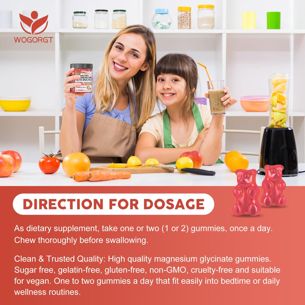 Magnesium Glycinate Gummies for Kids & Adults - Relaxation & Cognition Support - 400/200mg Magnesium Supplement with L-Theanine, Chamomile, B6, D3 & K2 - TrustMedUSA