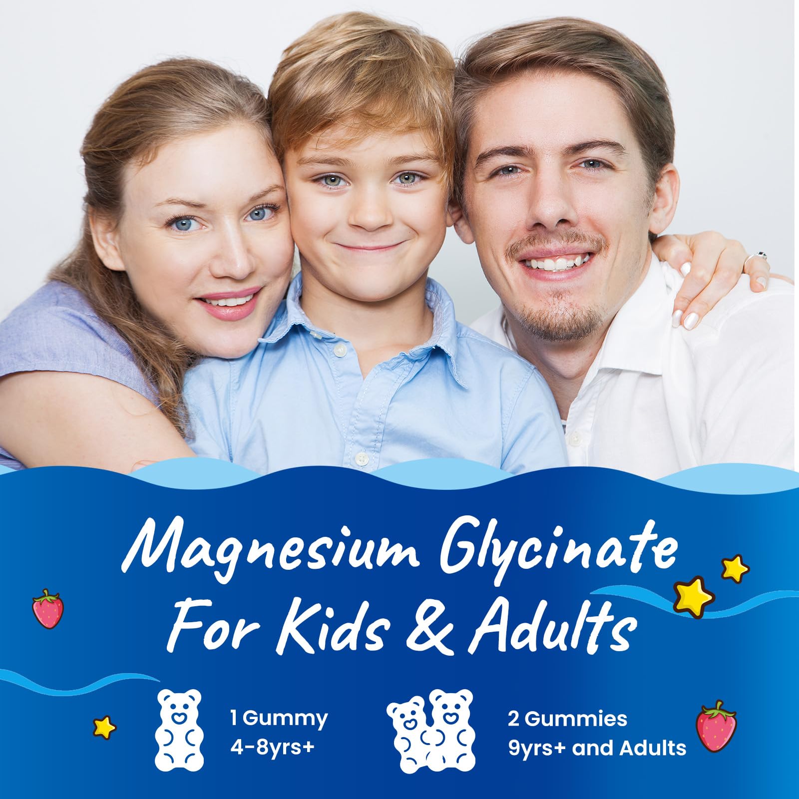 Magnesium Glycinate Gummies for Kids - with L-Theanine, Omega-3, Vitamin B6, D3, Zinc - Kids Magnesium Gummies for Sleep, Relaxation, Calm & Focus - Sugar Free Strawberry 60ct - TrustMedUSA