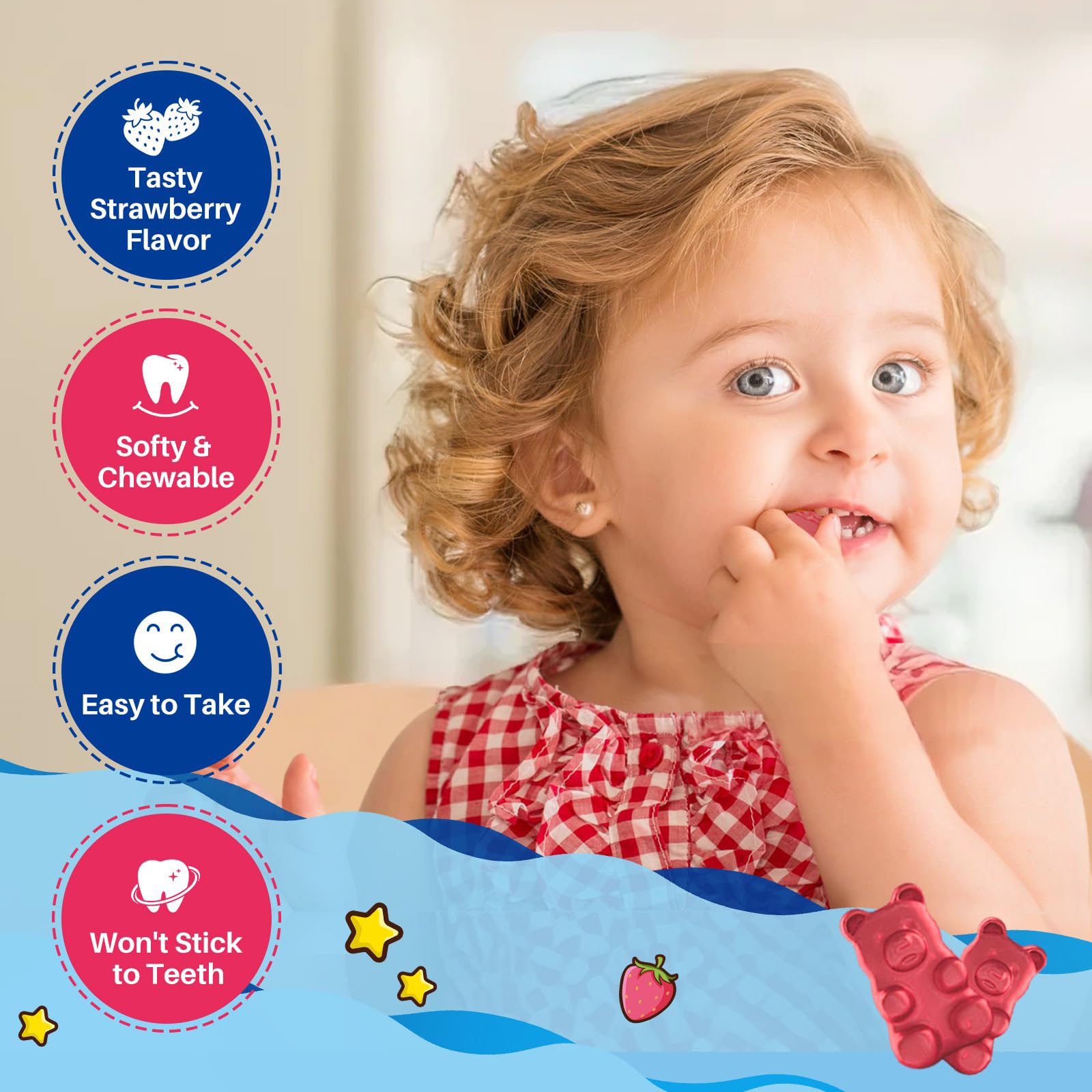 Magnesium Glycinate Gummies for Kids - with L-Theanine, Omega-3, Vitamin B6, D3, Zinc - Kids Magnesium Gummies for Sleep, Relaxation, Calm & Focus - Sugar Free Strawberry 60ct - TrustMedUSA