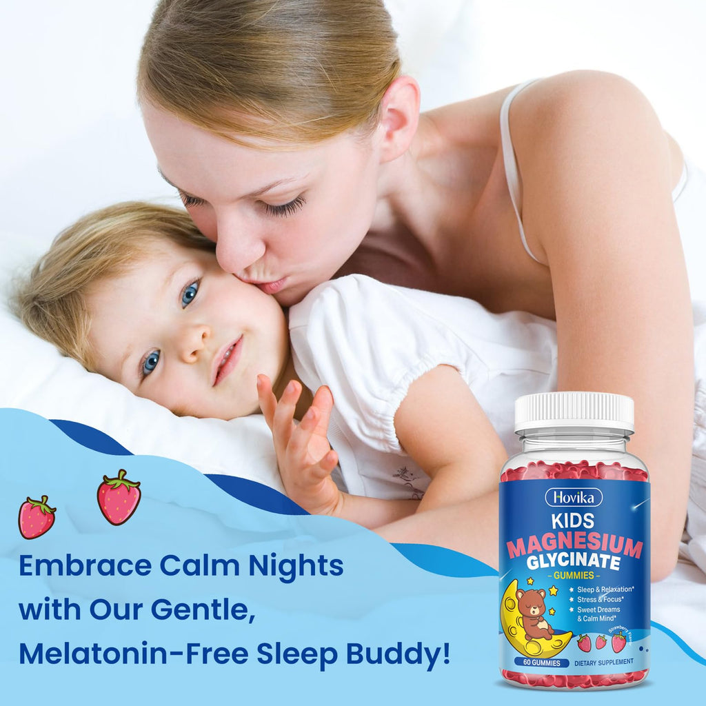 Magnesium Glycinate Gummies for Kids - with L-Theanine, Omega-3, Vitamin B6, D3, Zinc - Kids Magnesium Gummies for Sleep, Relaxation, Calm & Focus - Sugar Free Strawberry 60ct - TrustMedUSA