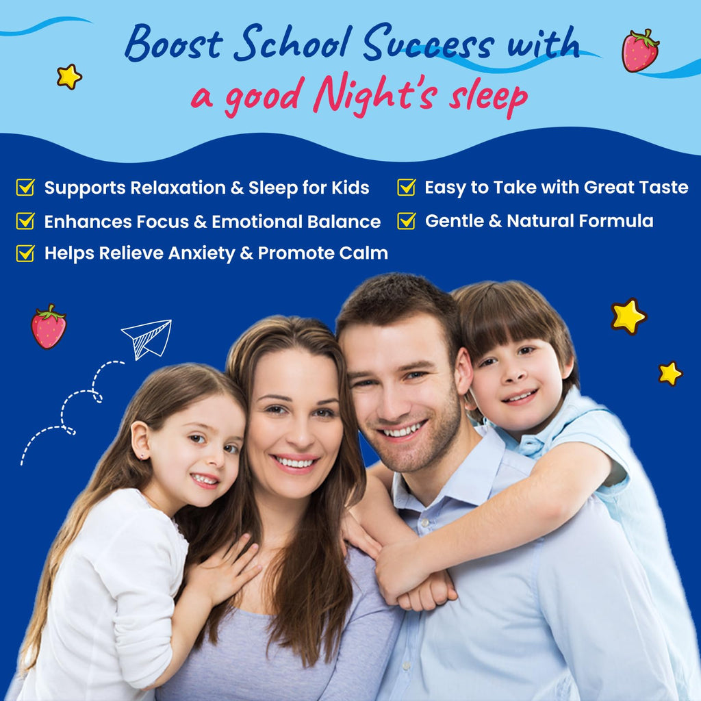 Magnesium Glycinate Gummies for Kids - with L-Theanine, Omega-3, Vitamin B6, D3, Zinc - Kids Magnesium Gummies for Sleep, Relaxation, Calm & Focus - Sugar Free Strawberry 60ct - TrustMedUSA