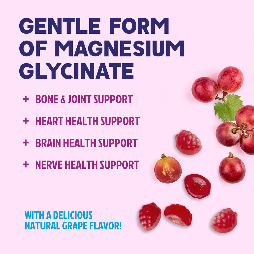 Magnesium Glycinate Gummies - Sugar Free - 100% Chelated Magnesium Gummy Supplement for Max Absorption - for Sleep Support & Heart, Muscle & Bone Health - Gentle on Stomach, Grape Flavor - 60 Gummies - TrustMedUSA