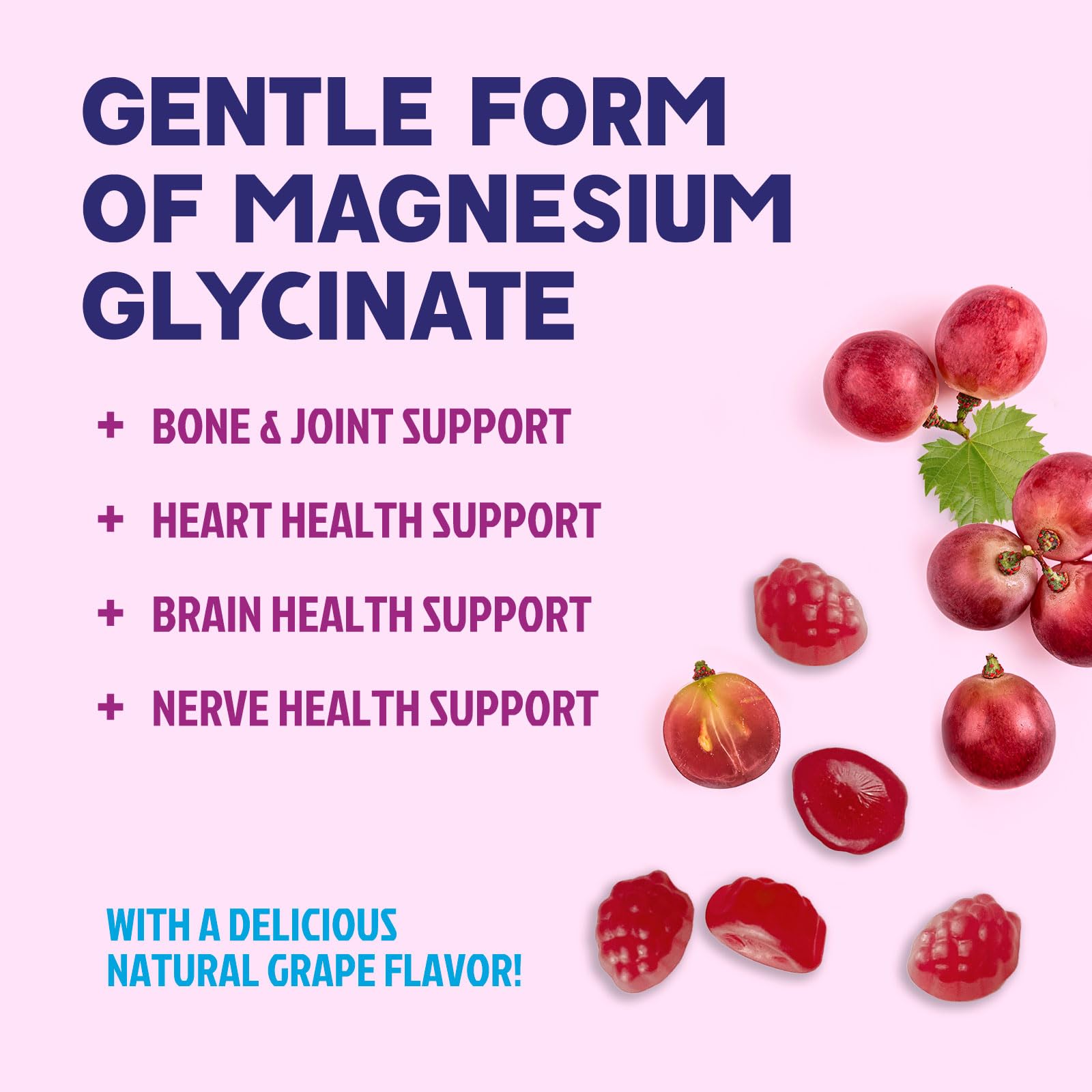 Magnesium Glycinate Gummies - Sugar Free - 100% Chelated Magnesium Gummy Supplement for Max Absorption - for Sleep Support & Heart, Muscle & Bone Health - Gentle on Stomach, Grape Flavor - 60 Gummies - TrustMedUSA