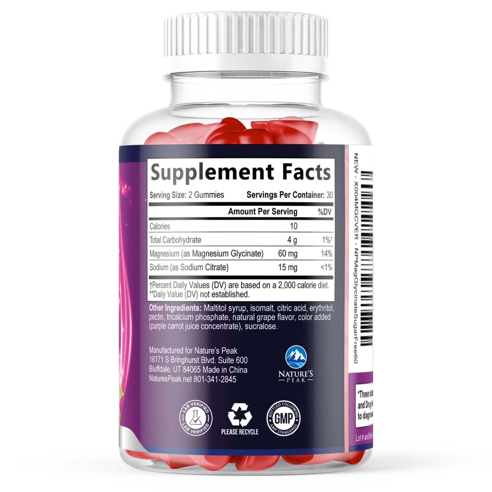Magnesium Glycinate Gummies - Sugar Free - 100% Chelated Magnesium Gummy Supplement for Max Absorption - for Sleep Support & Heart, Muscle & Bone Health - Gentle on Stomach, Grape Flavor - 60 Gummies - TrustMedUSA
