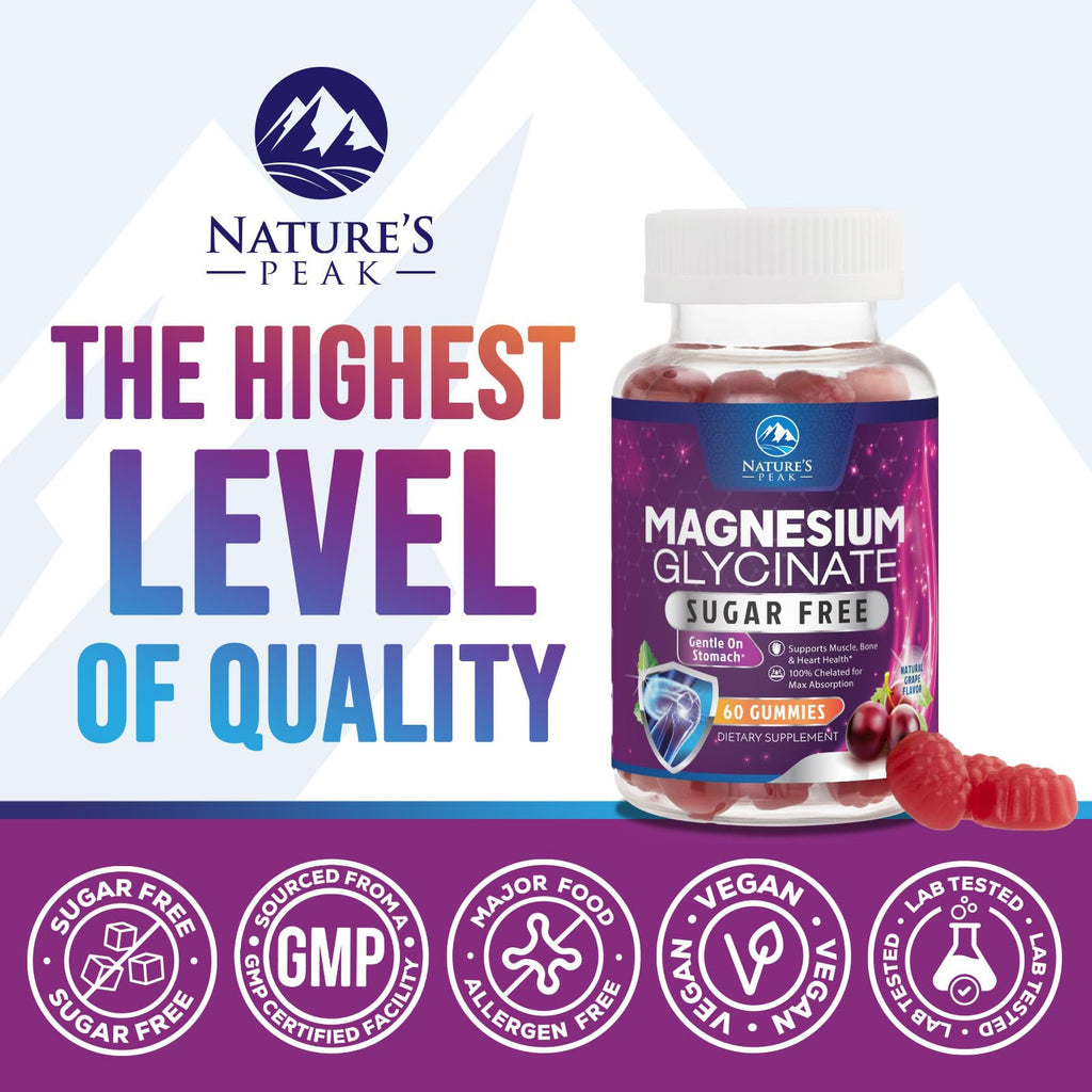 Magnesium Glycinate Gummies - Sugar Free - 100% Chelated Magnesium Gummy Supplement for Max Absorption - for Sleep Support & Heart, Muscle & Bone Health - Gentle on Stomach, Grape Flavor - 60 Gummies - TrustMedUSA