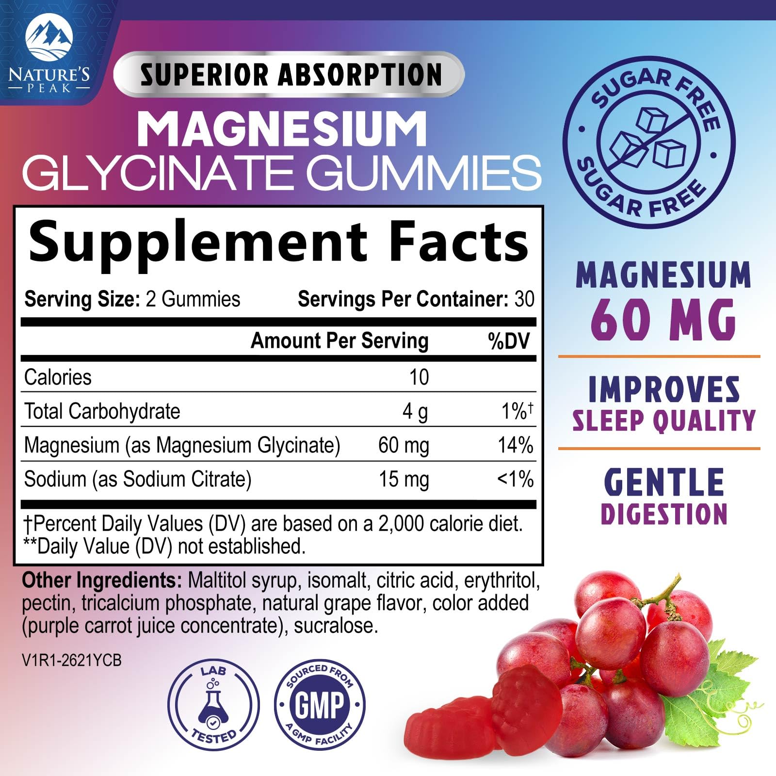 Magnesium Glycinate Gummies - Sugar Free - 100% Chelated Magnesium Gummy Supplement for Max Absorption - for Sleep Support & Heart, Muscle & Bone Health - Gentle on Stomach, Grape Flavor - 60 Gummies - TrustMedUSA