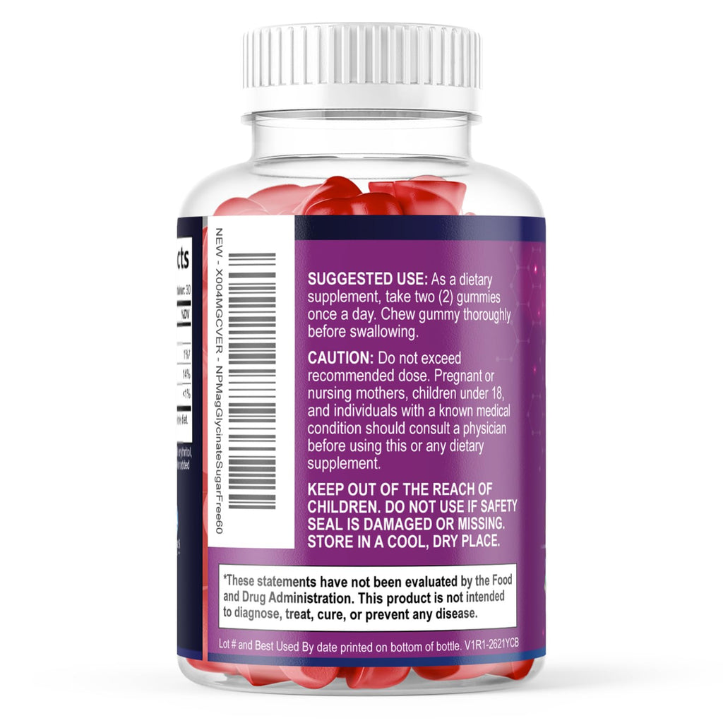 Magnesium Glycinate Gummies - Sugar Free - 100% Chelated Magnesium Gummy Supplement for Max Absorption - for Sleep Support & Heart, Muscle & Bone Health - Gentle on Stomach, Grape Flavor - 60 Gummies - TrustMedUSA