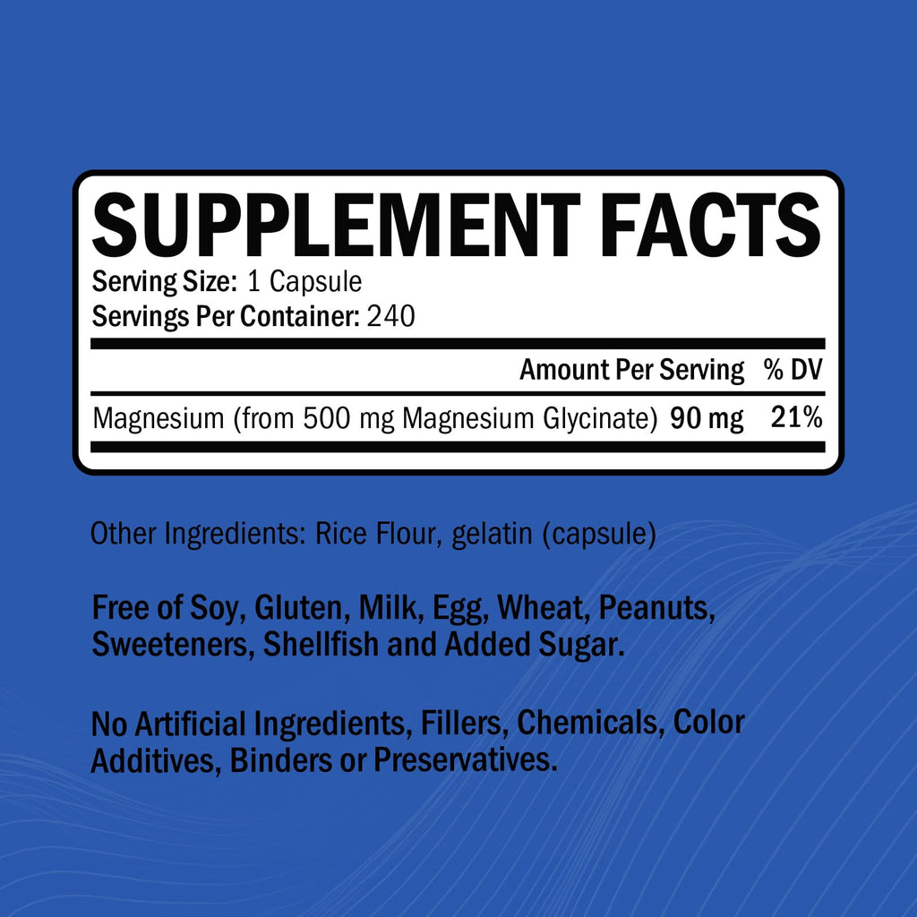 Magnesium Glycinate - High Absorption Magnesium Supplement 500mg Per Serving for Stress Relief, Sleep, Heart and Bone Health, Nerve Support - Non-GMO, Gluten-Free, Gentle on Stomach, 240 Capsules - TrustMedUSA