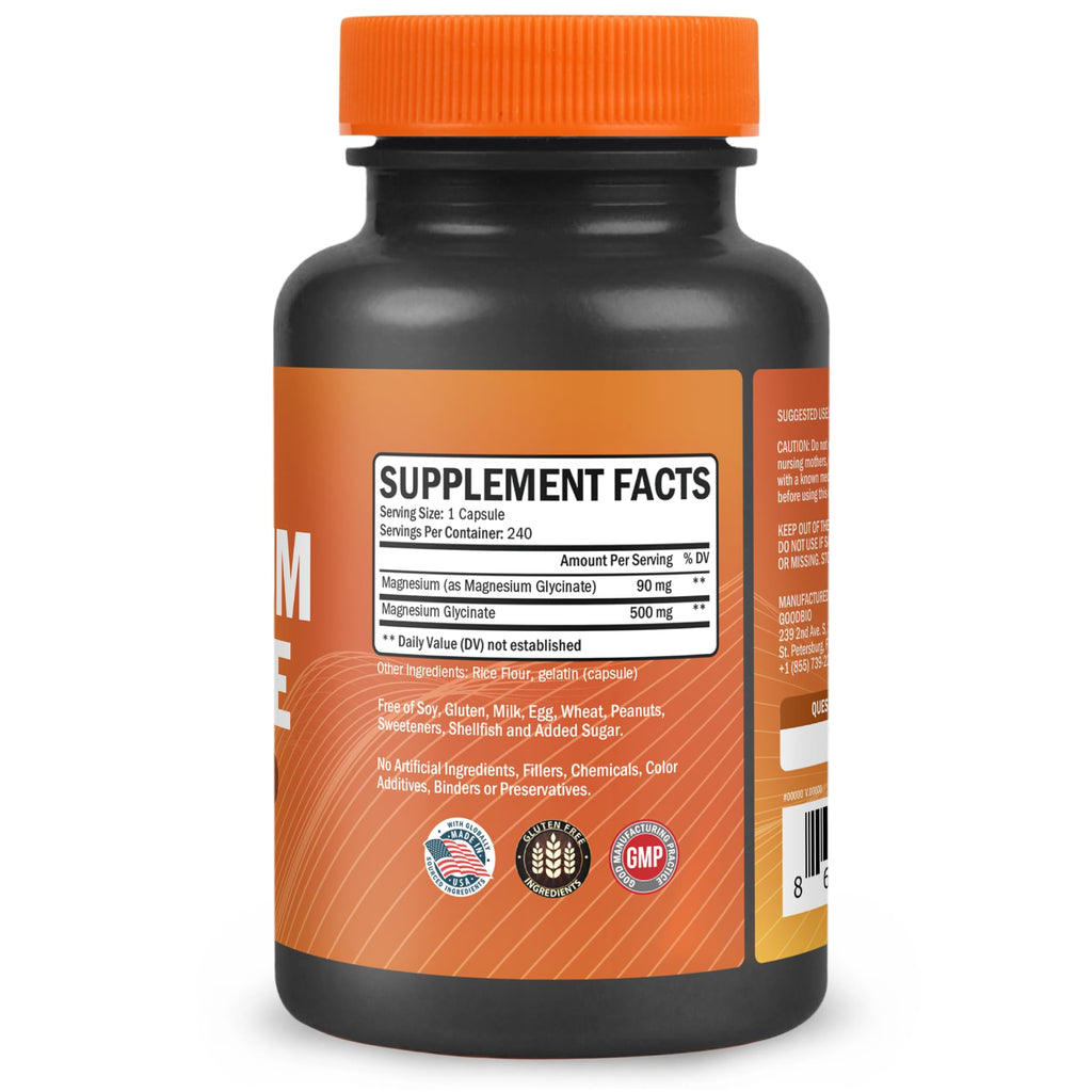 Magnesium Glycinate - High Absorption Magnesium Supplement 500mg Per Serving for Stress Relief, Sleep, Heart and Bone Health, Nerve Support - Non-GMO, Gluten-Free, Gentle on Stomach, 240 Capsules - TrustMedUSA