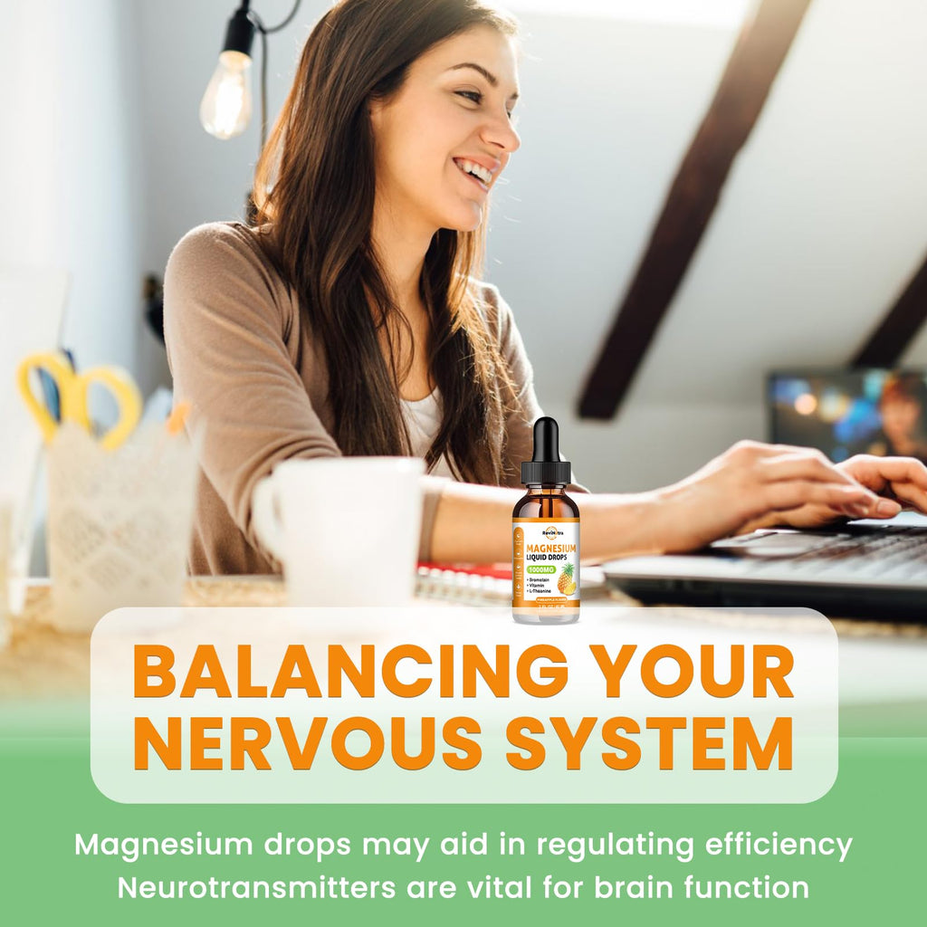 Magnesium Glycinate Liquid Drops, 1000mg of Liquid Magnesium Complex Supplement for Sleep, Nerve, Energy, Muscle, Bone, Calm & Digestion, High Absorption, 2 Fl Oz, Sugar-Free Pineapple Flavor - TrustMedUSA