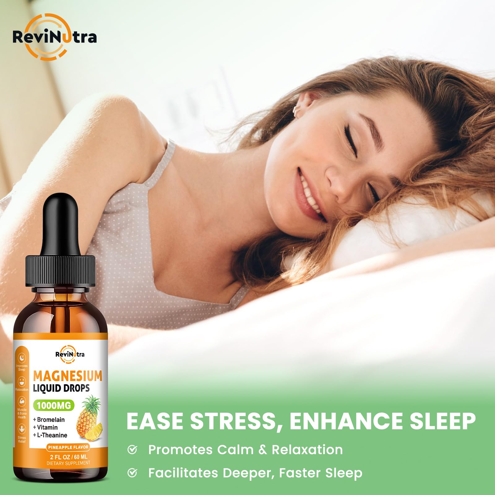 Magnesium Glycinate Liquid Drops, 1000mg of Liquid Magnesium Complex Supplement for Sleep, Nerve, Energy, Muscle, Bone, Calm & Digestion, High Absorption, 2 Fl Oz, Sugar-Free Pineapple Flavor - TrustMedUSA