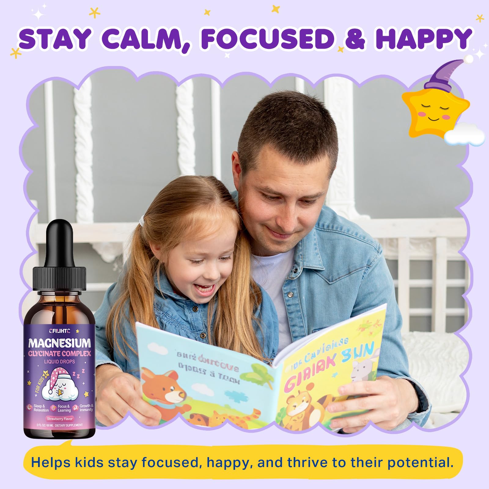 Magnesium Glycinate Liquid for Kids - Magnesium Bisglycinate Drops with L-Theanine, Chamomile & Vitamin B6, B12, C, D3 for Sleep, Relaxation, Immune Support, Calm & Focus - 2 Fl Oz, Strawberry Flavor - TrustMedUSA
