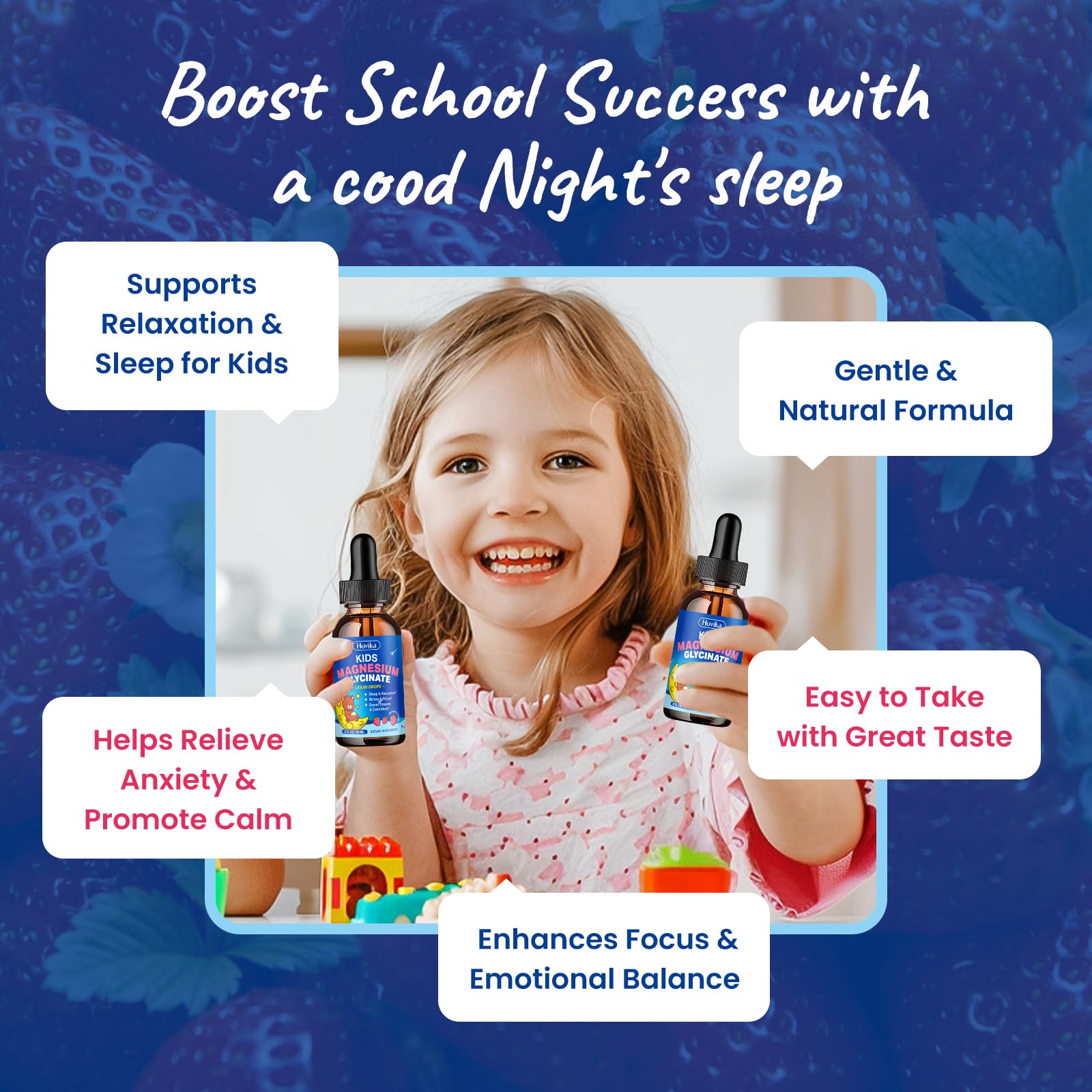 Magnesium Glycinate Liquid for Kids - with L-Theanine Omega-3, Vitamin B6, D3, Zinc - Kids Magnesium Drops for Sleep, Relaxation - TrustMedUSA
