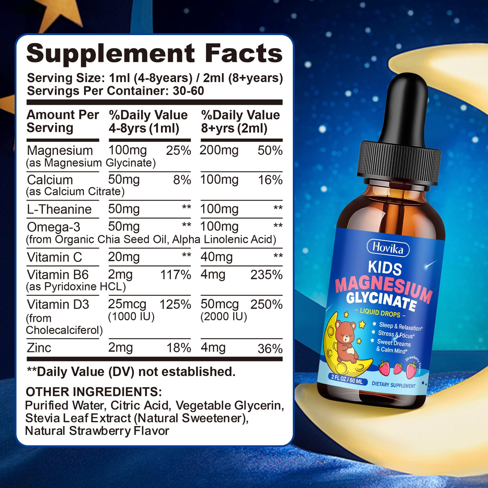 Magnesium Glycinate Liquid for Kids - with L-Theanine Omega-3, Vitamin B6, D3, Zinc - Kids Magnesium Drops for Sleep, Relaxation - TrustMedUSA