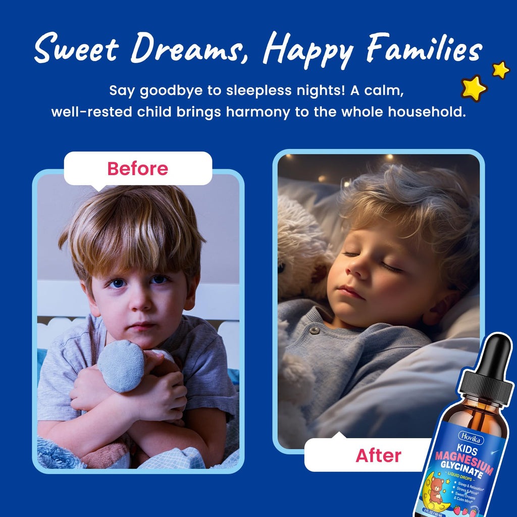Magnesium Glycinate Liquid for Kids - with L-Theanine Omega-3, Vitamin B6, D3, Zinc - Kids Magnesium Drops for Sleep, Relaxation - TrustMedUSA