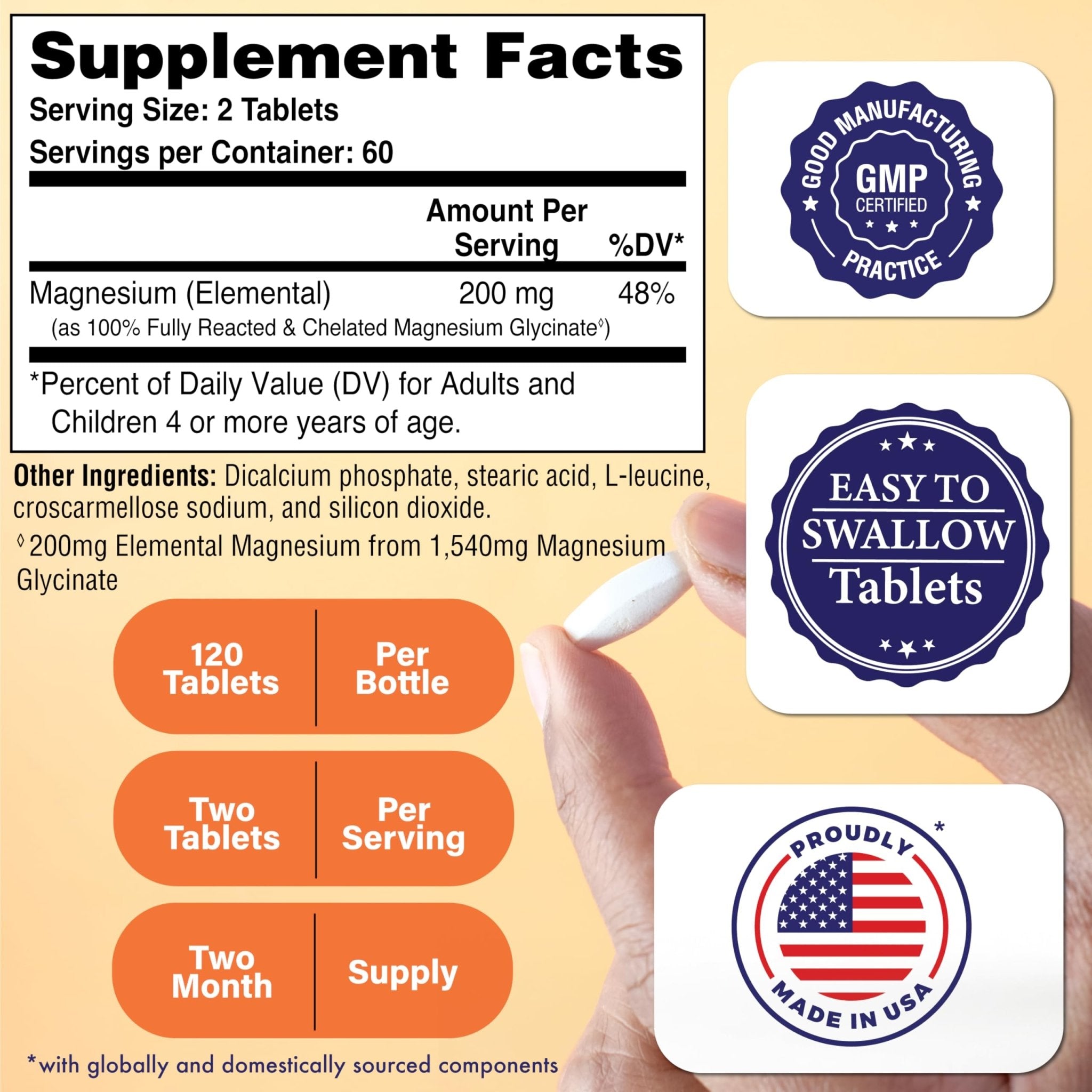 Magnesium Glycinate - Muscle, Nerves, Relaxation & Sleep Supplement | 200mg Elemental Magnesium Fully Reacted Chelated | Gentle on the Stomach | Non-GMO 120 Tablets | by Health Thru Nutrition - TrustMedUSA