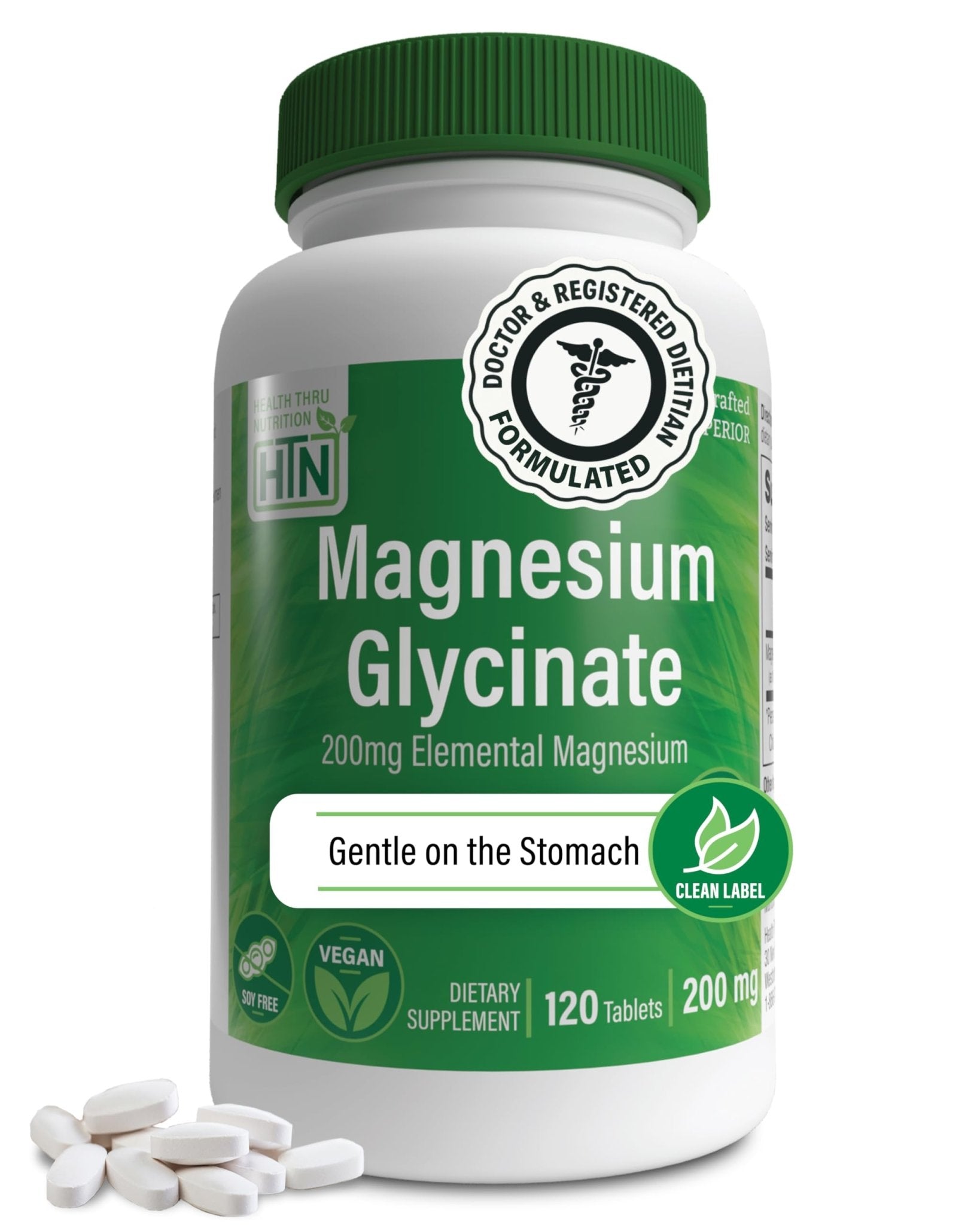 Magnesium Glycinate - Muscle, Nerves, Relaxation & Sleep Supplement | 200mg Elemental Magnesium Fully Reacted Chelated | Gentle on the Stomach | Non-GMO 120 Tablets | by Health Thru Nutrition - TrustMedUSA