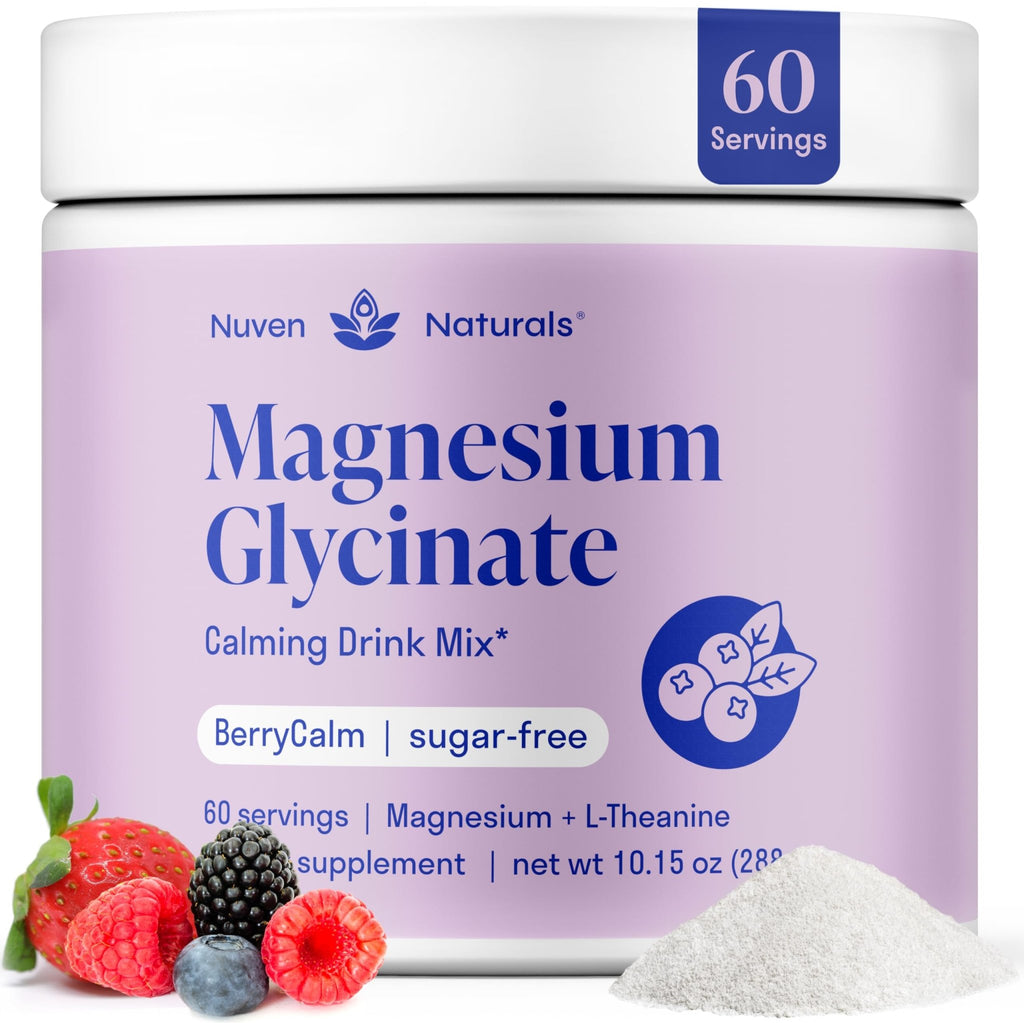 Magnesium Glycinate Powder + L-Theanine | 60 Servings | 300 mg per Scoop High Absorption Chelated Magnesium Powder for Sleep - Natural Mixed Berry Flavor, No Sugar, Support Restful Sleep & Relaxation - TrustMedUSA