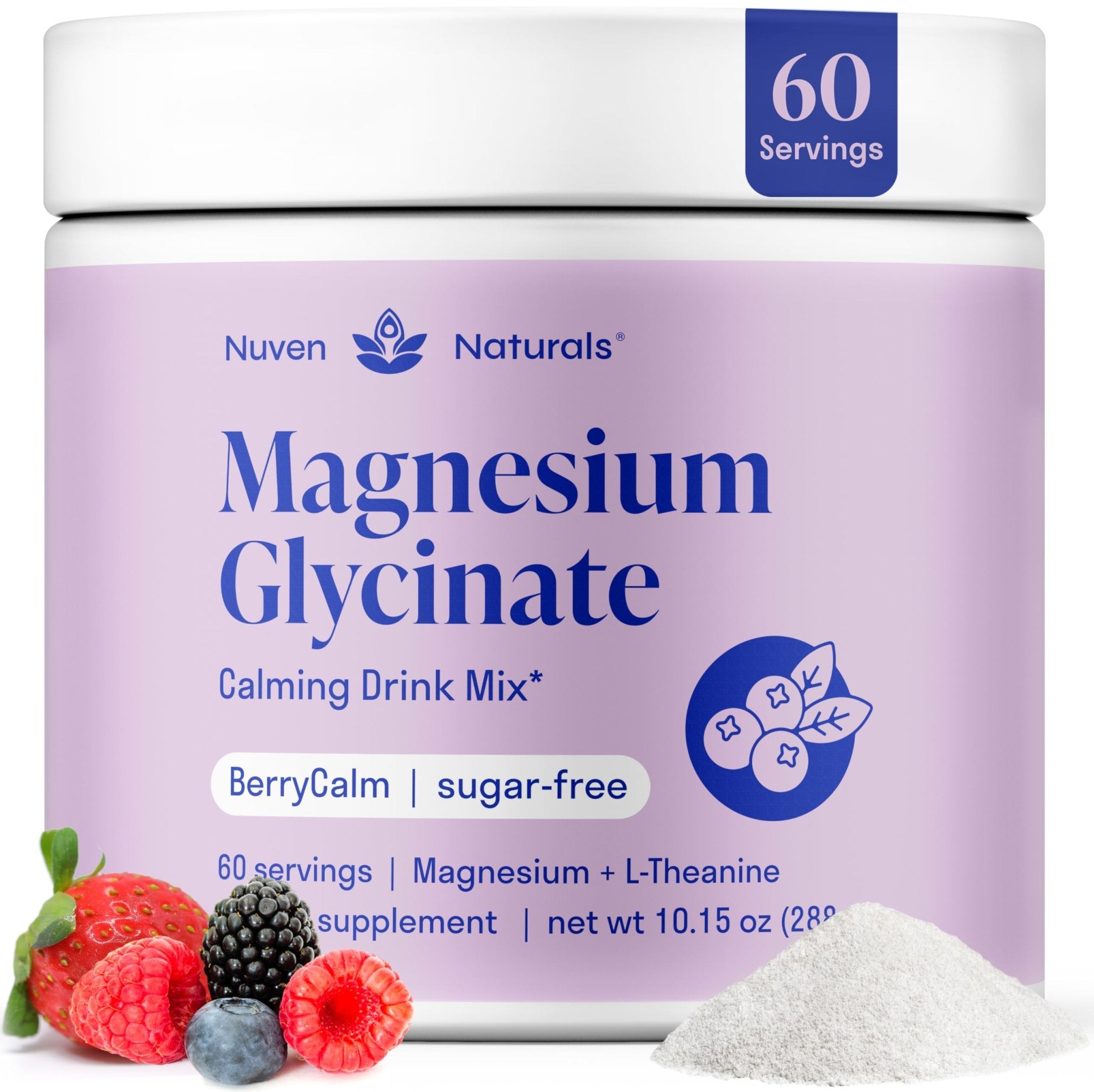 Magnesium Glycinate Powder + L-Theanine | 60 Servings | 300 mg per Scoop High Absorption Chelated Magnesium Powder for Sleep - Natural Mixed Berry Flavor, No Sugar, Support Restful Sleep & Relaxation - TrustMedUSA