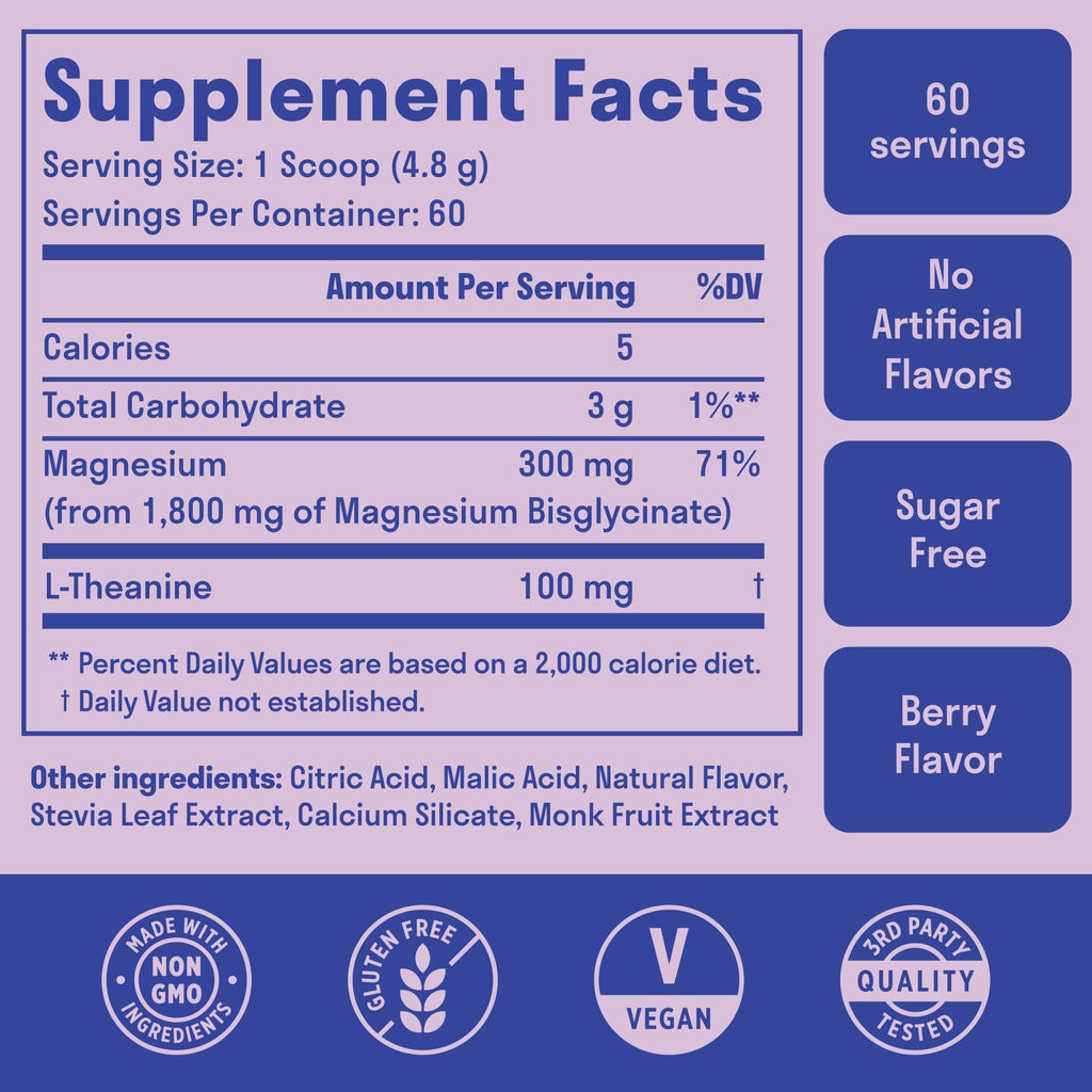 Magnesium Glycinate Powder + L-Theanine | 60 Servings | 300 mg per Scoop High Absorption Chelated Magnesium Powder for Sleep - Natural Mixed Berry Flavor, No Sugar, Support Restful Sleep & Relaxation - TrustMedUSA