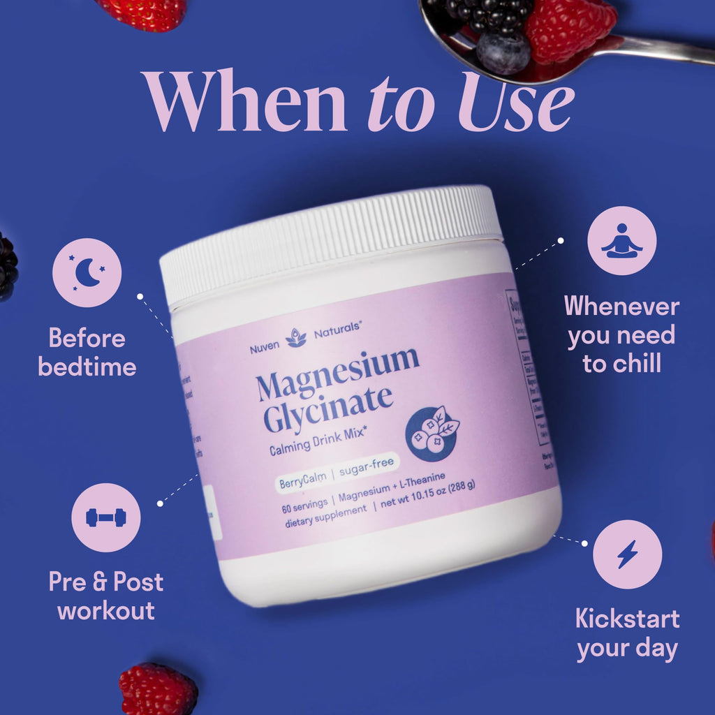 Magnesium Glycinate Powder + L-Theanine | 60 Servings | 300 mg per Scoop High Absorption Chelated Magnesium Powder for Sleep - Natural Mixed Berry Flavor, No Sugar, Support Restful Sleep & Relaxation - TrustMedUSA