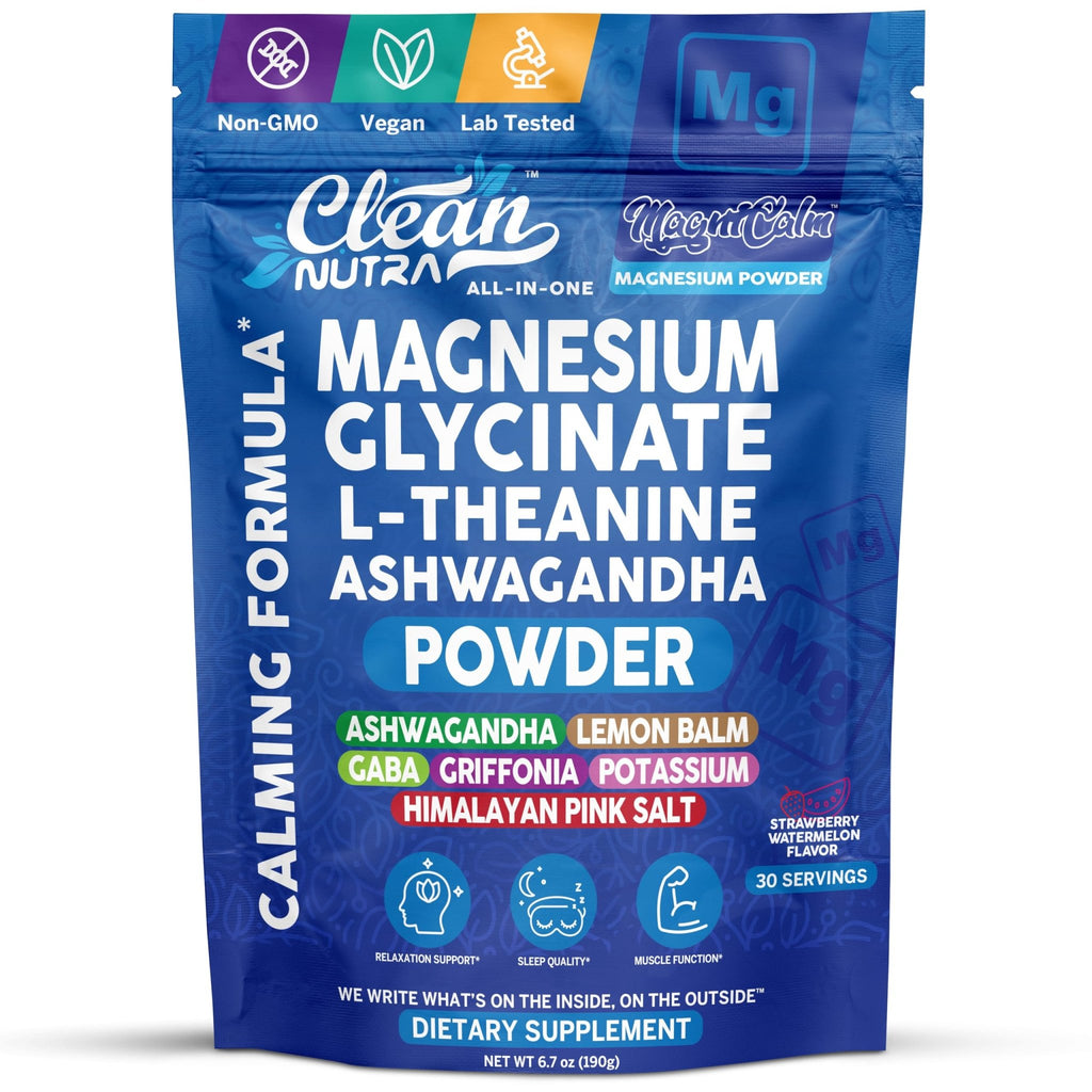 Magnesium Glycinate Powder Supplement + L Theanine Ashwagandha Glycine Apigenin Lemon Balm GABA 5HTP Pink Salt Potassium L Tryptophan Calcium | Powdered Sleep Aid Calm Trace Minerals Vitamin - TrustMedUSA