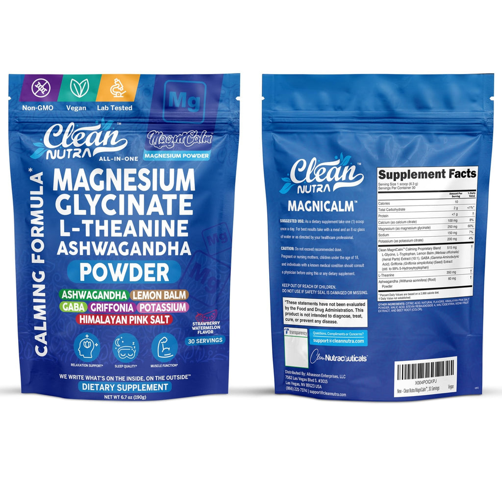Magnesium Glycinate Powder Supplement + L Theanine Ashwagandha Glycine Apigenin Lemon Balm GABA 5HTP Pink Salt Potassium L Tryptophan Calcium | Powdered Sleep Aid Calm Trace Minerals Vitamin - TrustMedUSA