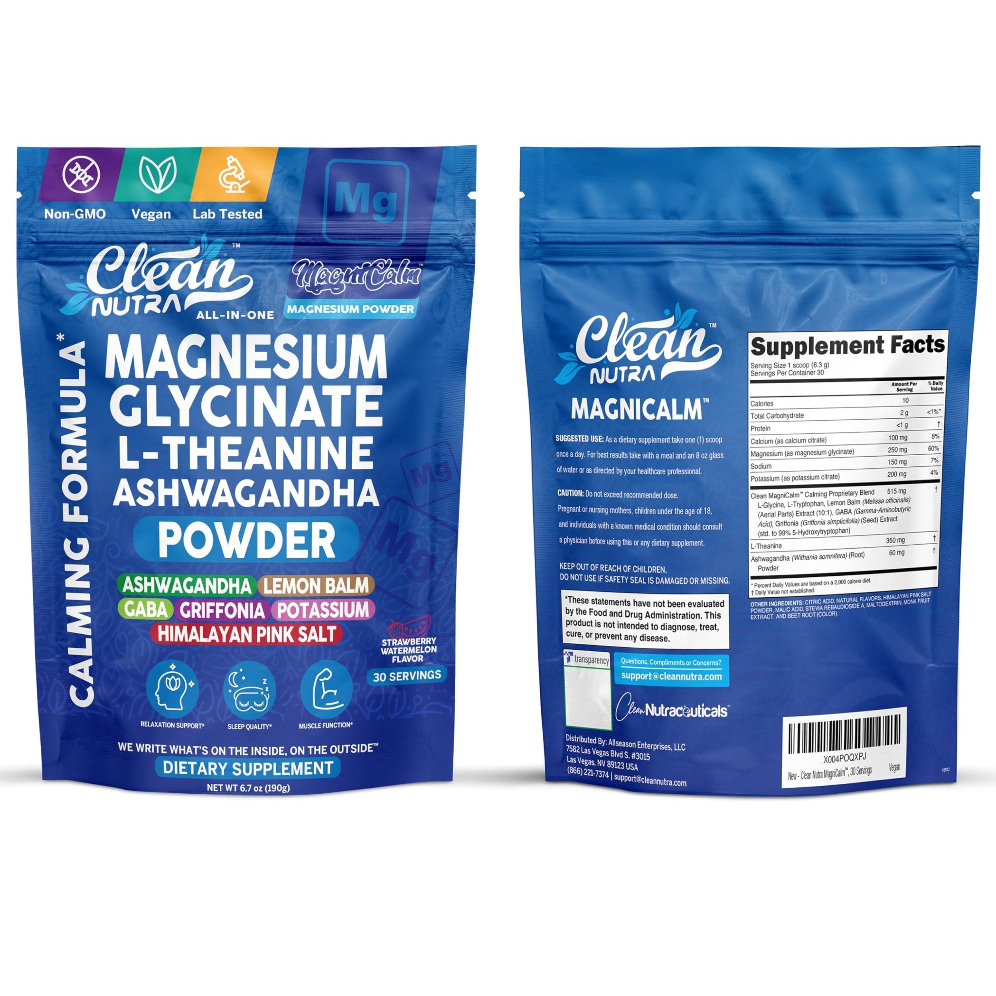 Magnesium Glycinate Powder Supplement + L Theanine Ashwagandha Glycine Apigenin Lemon Balm GABA 5HTP Pink Salt Potassium L Tryptophan Calcium | Powdered Sleep Aid Calm Trace Minerals Vitamin - TrustMedUSA