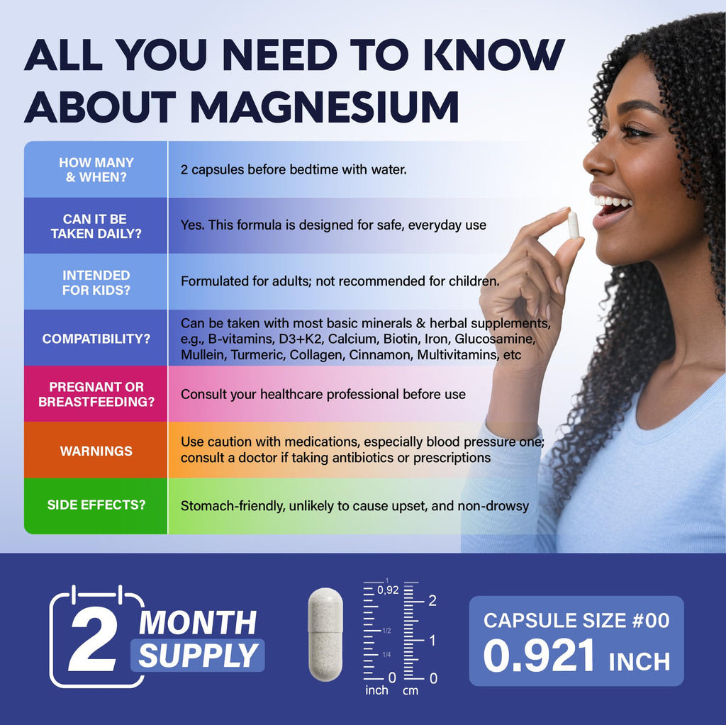 Magnesium Glycinate - Sleep & Relaxation Support - Extra Strength Glycinate, Glycine & Taurine 1500 mg - Magnesium Supplement for Women & Men - Chelated & High Absorption - Made in USA - 120 Capsules - TrustMedUSA