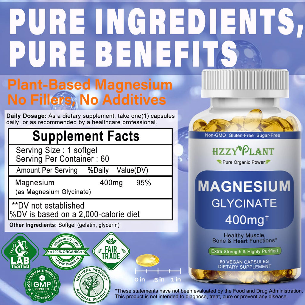 Magnesium Glycinate Softgels, High Absorption Magnesium Glycinate 400mg Supplement for Muscle, Heart, Sleep & Bone Support, Bisglycinate Softgel Capsules Supplement, Vegan, Non-GMO, 2 Month Supply - TrustMedUSA