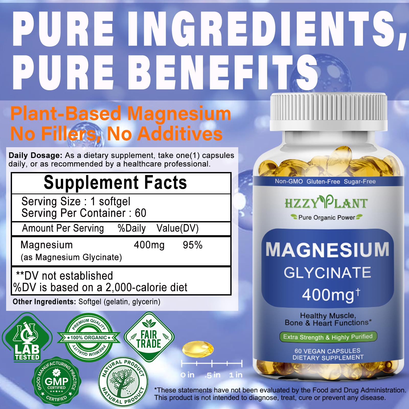 Magnesium Glycinate Softgels, High Absorption Magnesium Glycinate 400mg Supplement for Muscle, Heart, Sleep & Bone Support, Bisglycinate Softgel Capsules Supplement, Vegan, Non-GMO, 2 Month Supply - TrustMedUSA