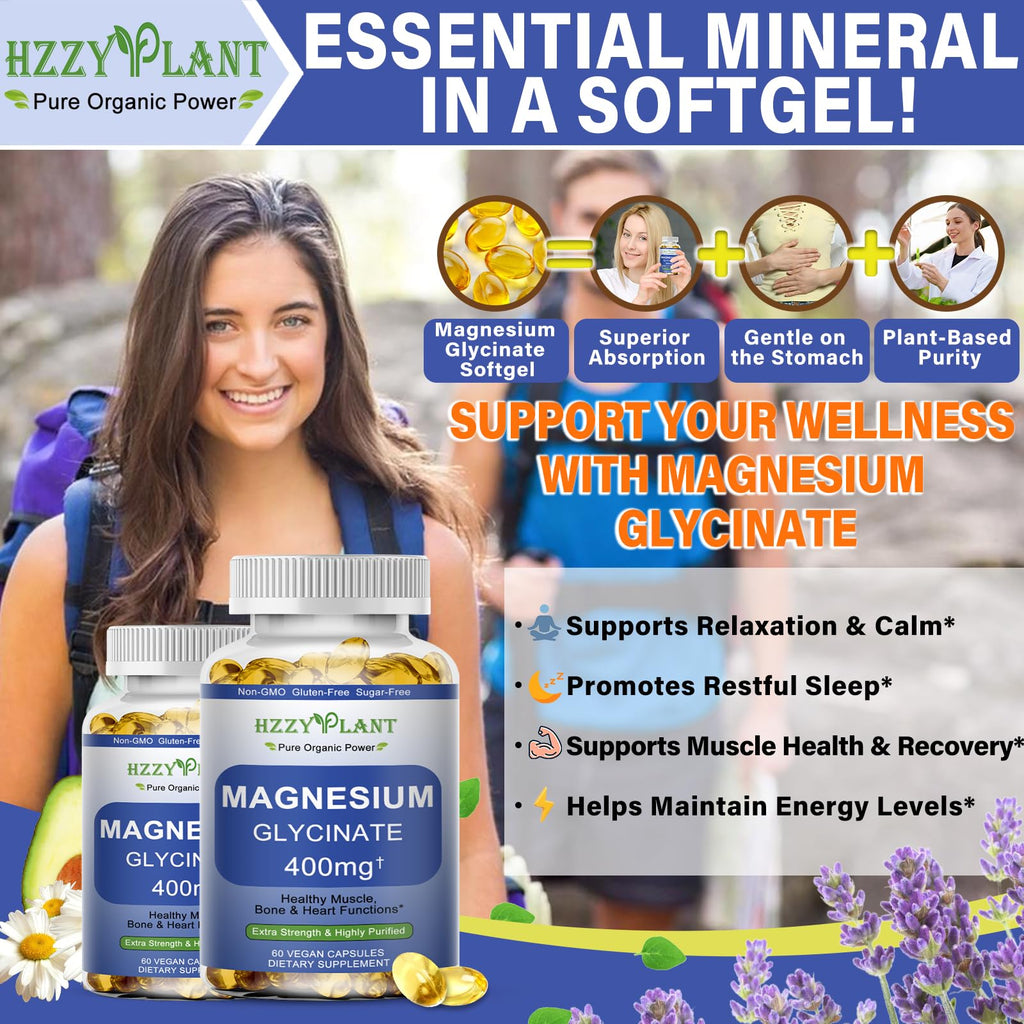 Magnesium Glycinate Softgels, High Absorption Magnesium Glycinate 400mg Supplement for Muscle, Heart, Sleep & Bone Support, Bisglycinate Softgel Capsules Supplement, Vegan, Non-GMO, 2 Month Supply - TrustMedUSA