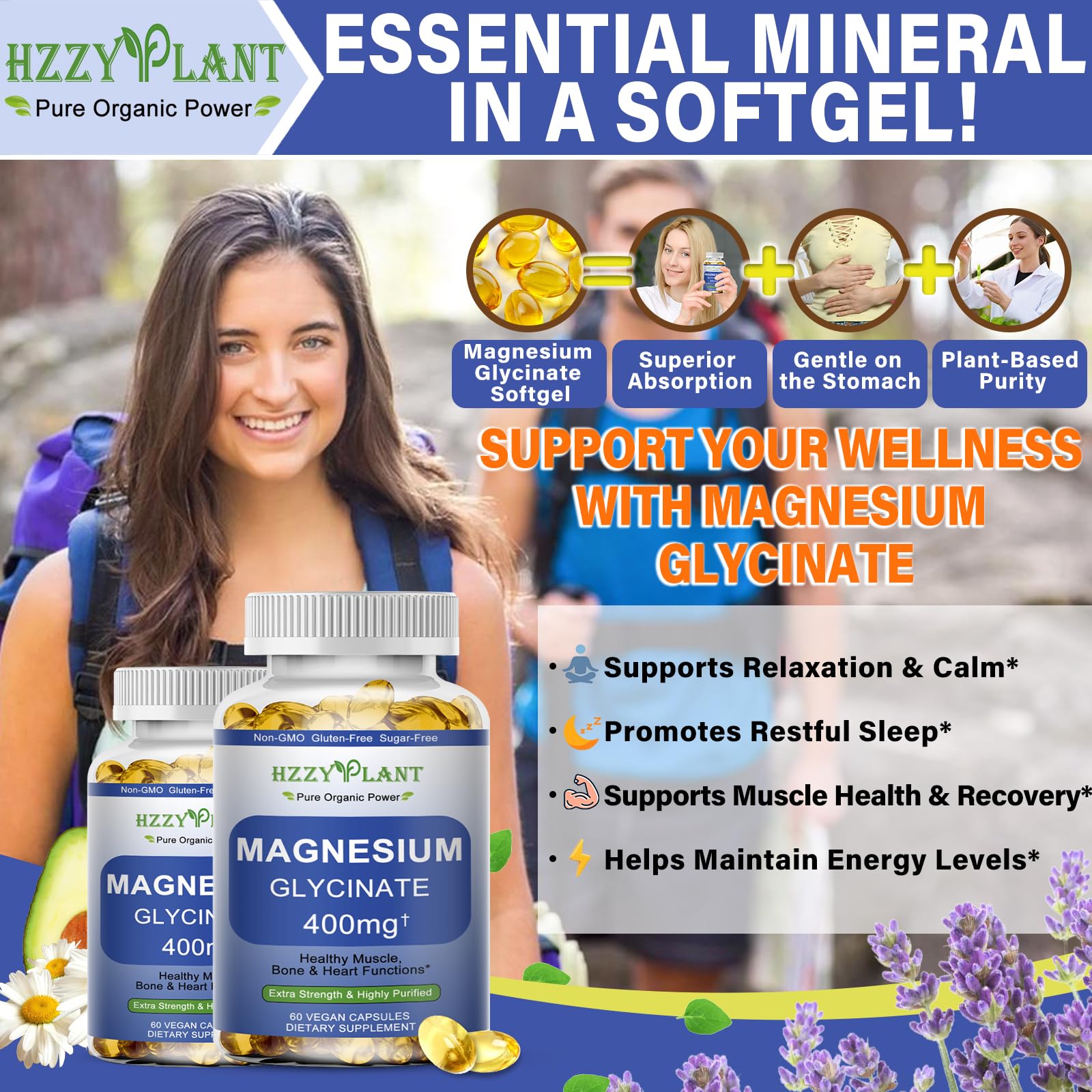 Magnesium Glycinate Softgels, High Absorption Magnesium Glycinate 400mg Supplement for Muscle, Heart, Sleep & Bone Support, Bisglycinate Softgel Capsules Supplement, Vegan, Non-GMO, 2 Month Supply - TrustMedUSA