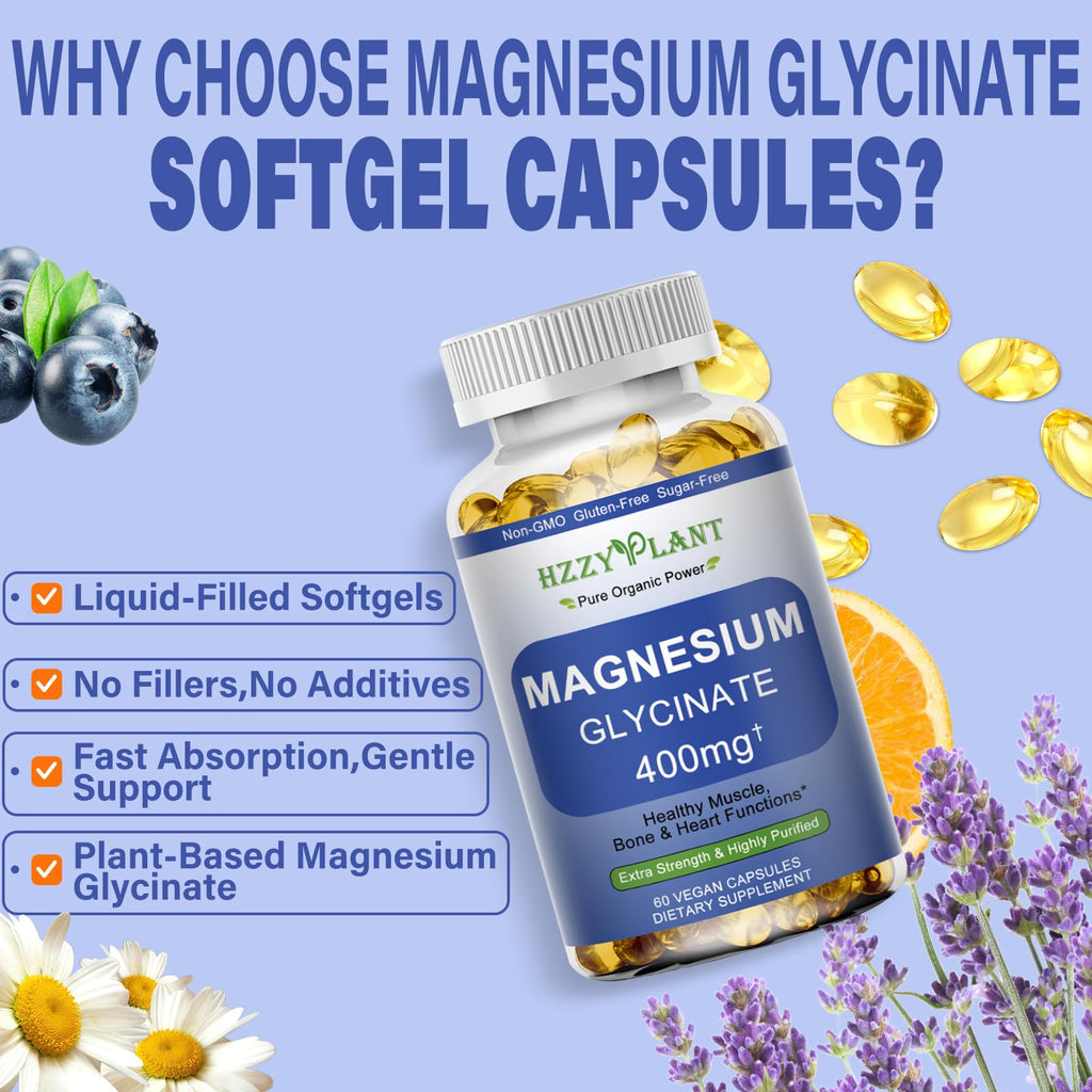 Magnesium Glycinate Softgels, High Absorption Magnesium Glycinate 400mg Supplement for Muscle, Heart, Sleep & Bone Support, Bisglycinate Softgel Capsules Supplement, Vegan, Non-GMO, 2 Month Supply - TrustMedUSA