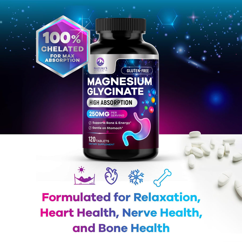 Magnesium Glycinate Supplement 250mg - 100% Chelated & Purified - to Support Sleep, Heart Health, Muscles, & Bone Strength - Best Absorption Magnesium Glycinate Capsules, Bottled in USA - 120 Tablets - TrustMedUSA